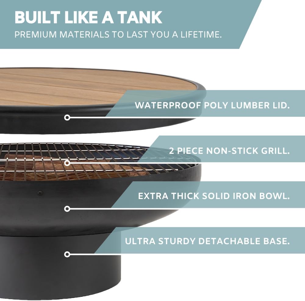 32 Inch Round Wood Burning Fire Pit Table Grill