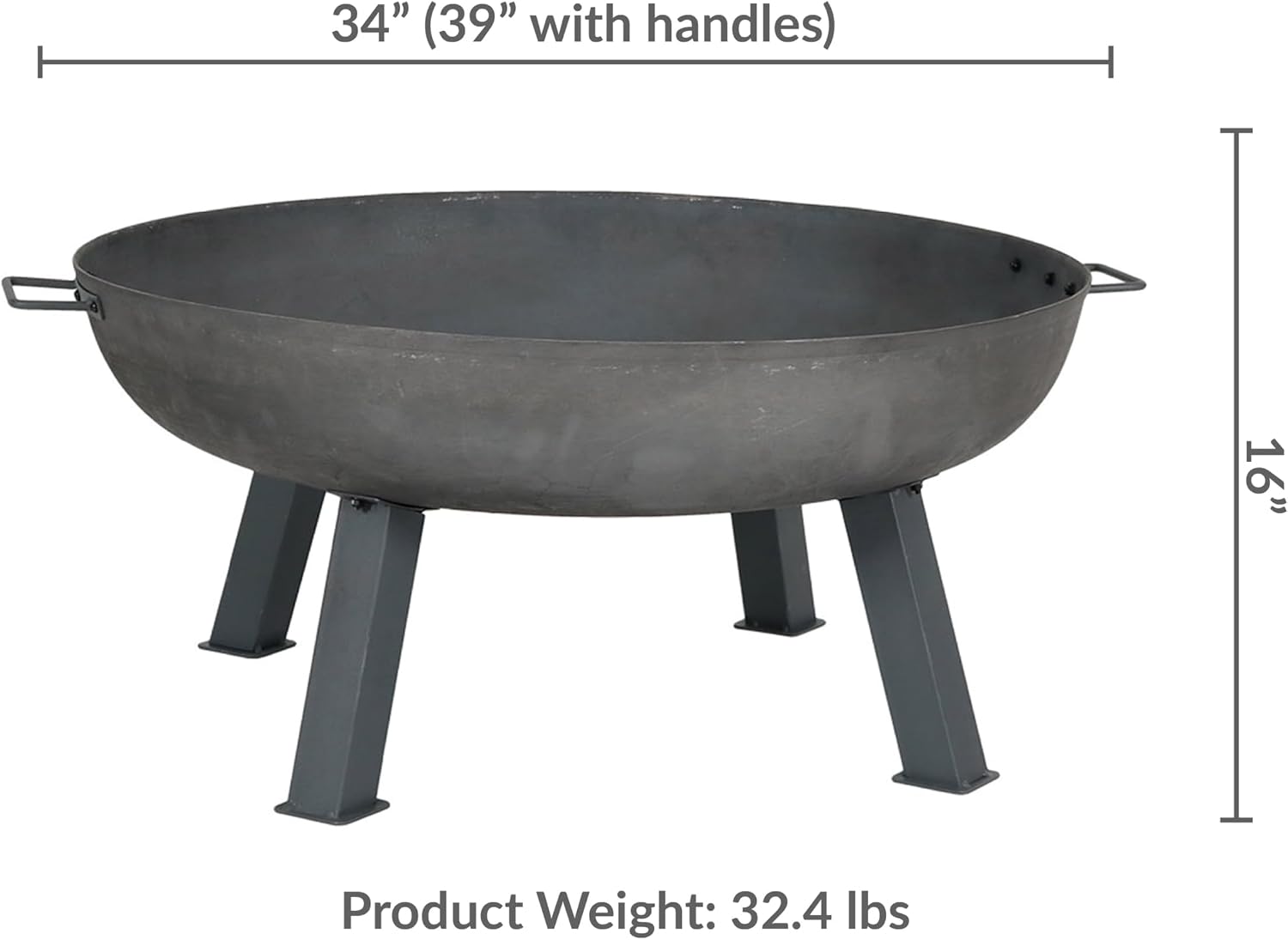 34 Inch Gray Cast Iron Wood Burning Fire Pit Bowl