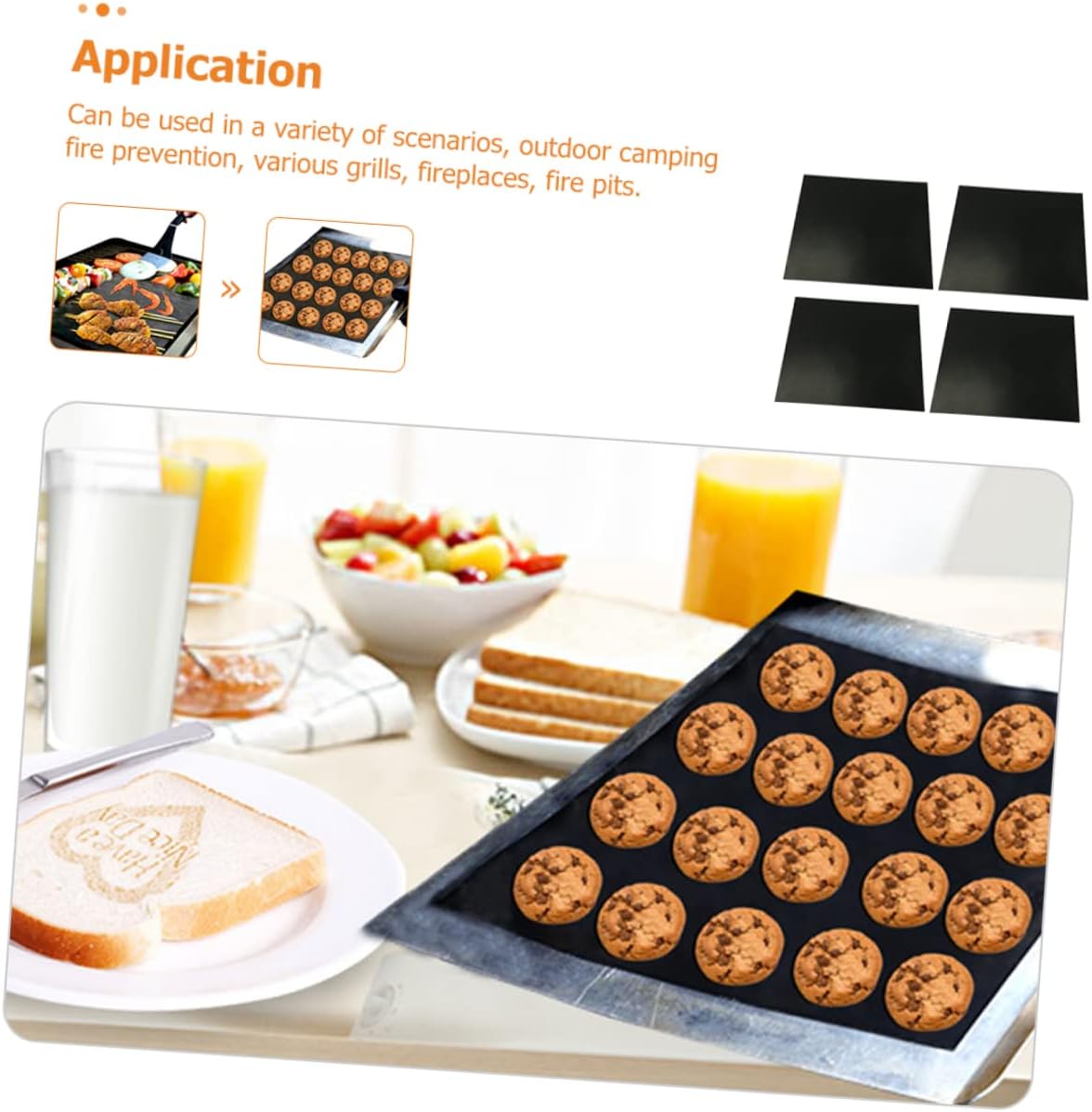 4 Pack Heat Resistant PTFE Grill Oven Mats