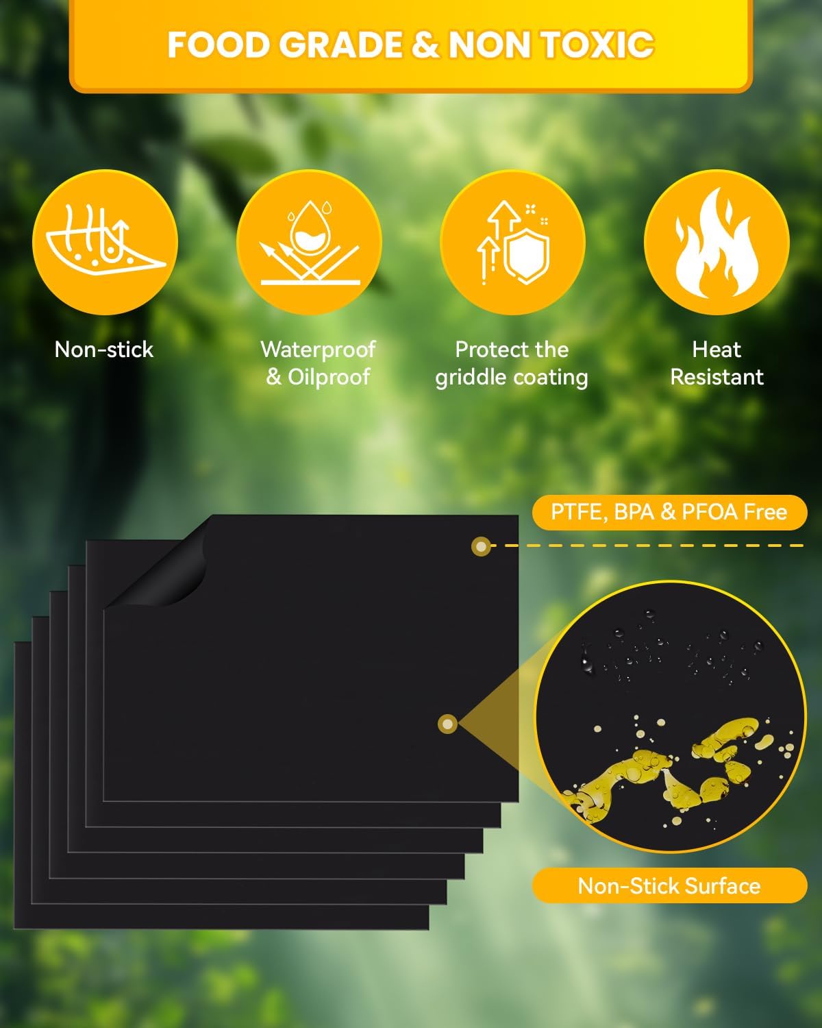 6 Pack PFOA-Free Nonstick PTFE Grill Oven Mats