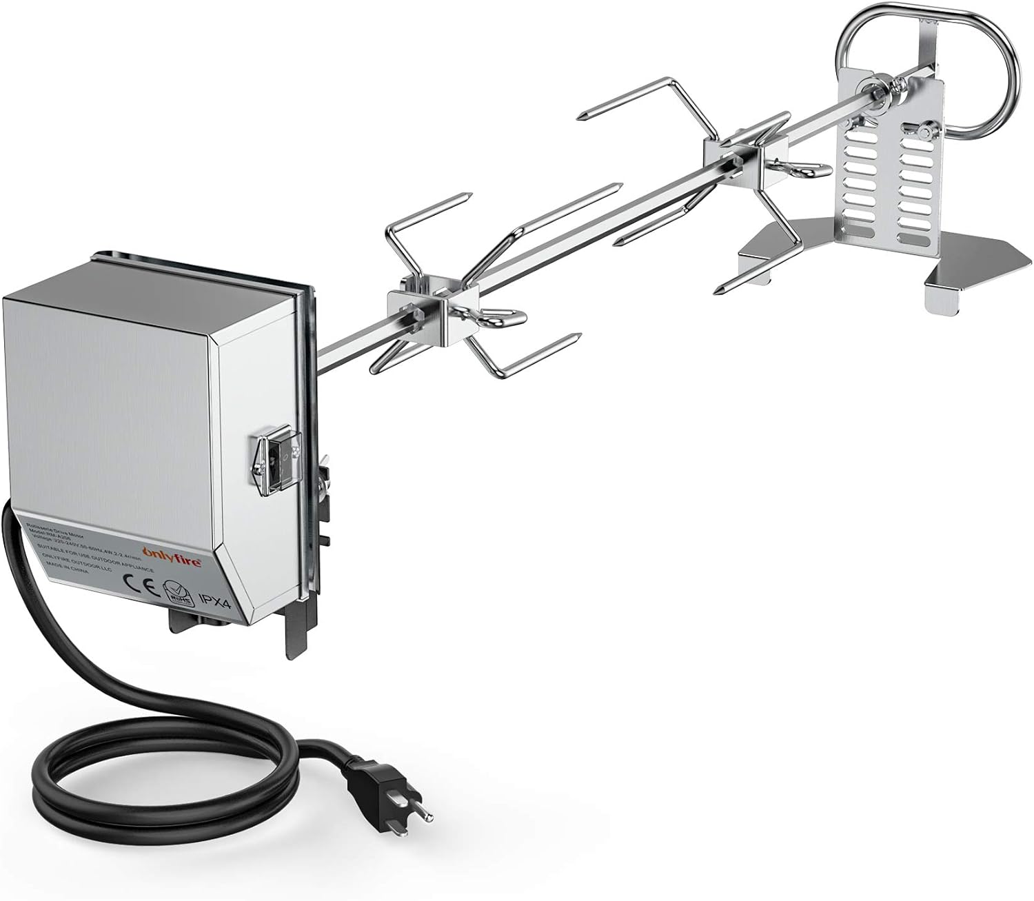 Stainless Steel Rotisserie Kit with Electric Motor Spit Rod