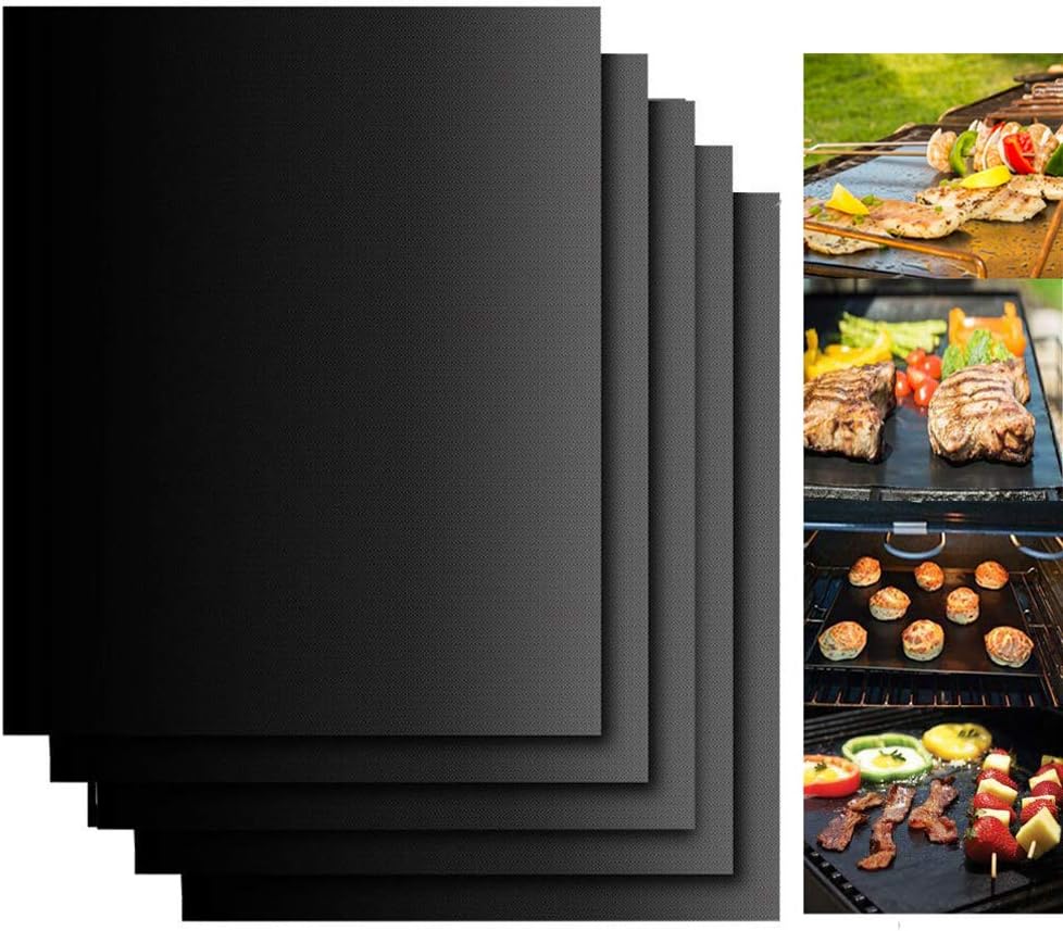 5 Pack Black Teflon Grill Mats 15.75x13 Inch