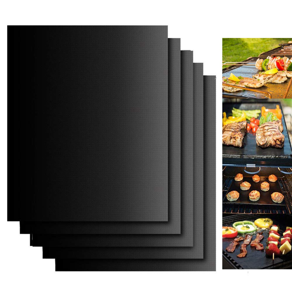 5 Pack Black Teflon Grill Mats 15.75x13 Inch