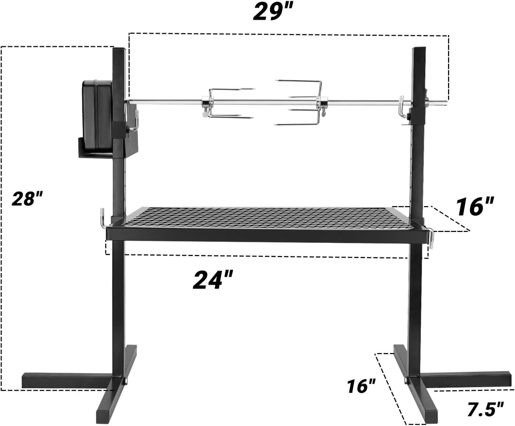 Adjustable Rotisserie Grill Kit with Motor Spit Rod