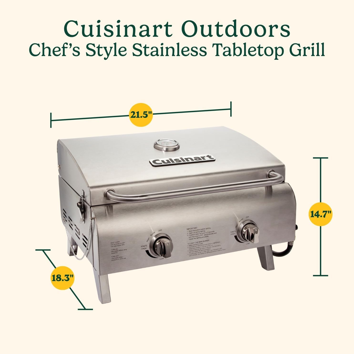 2 Burner Stainless Steel Portable Propane Tabletop Grill