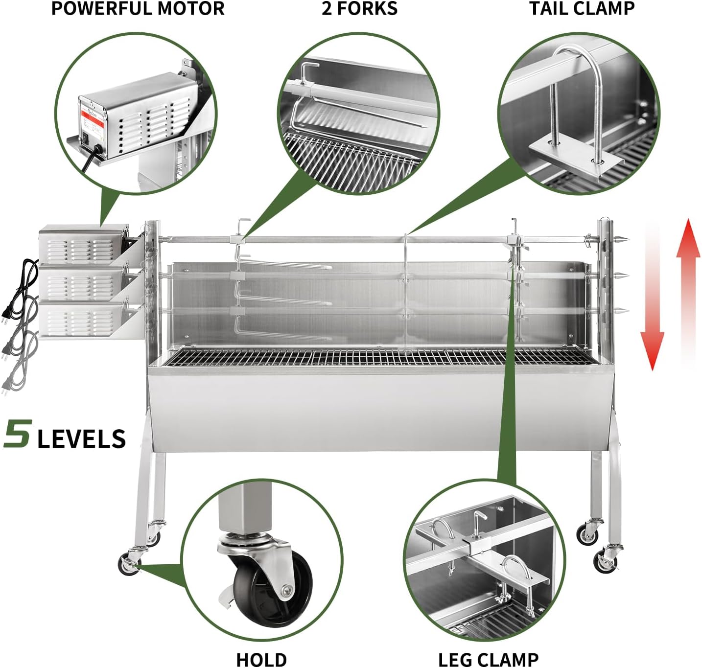 46 Inch Hooded Pig Lamb Charcoal Rotisserie Grill