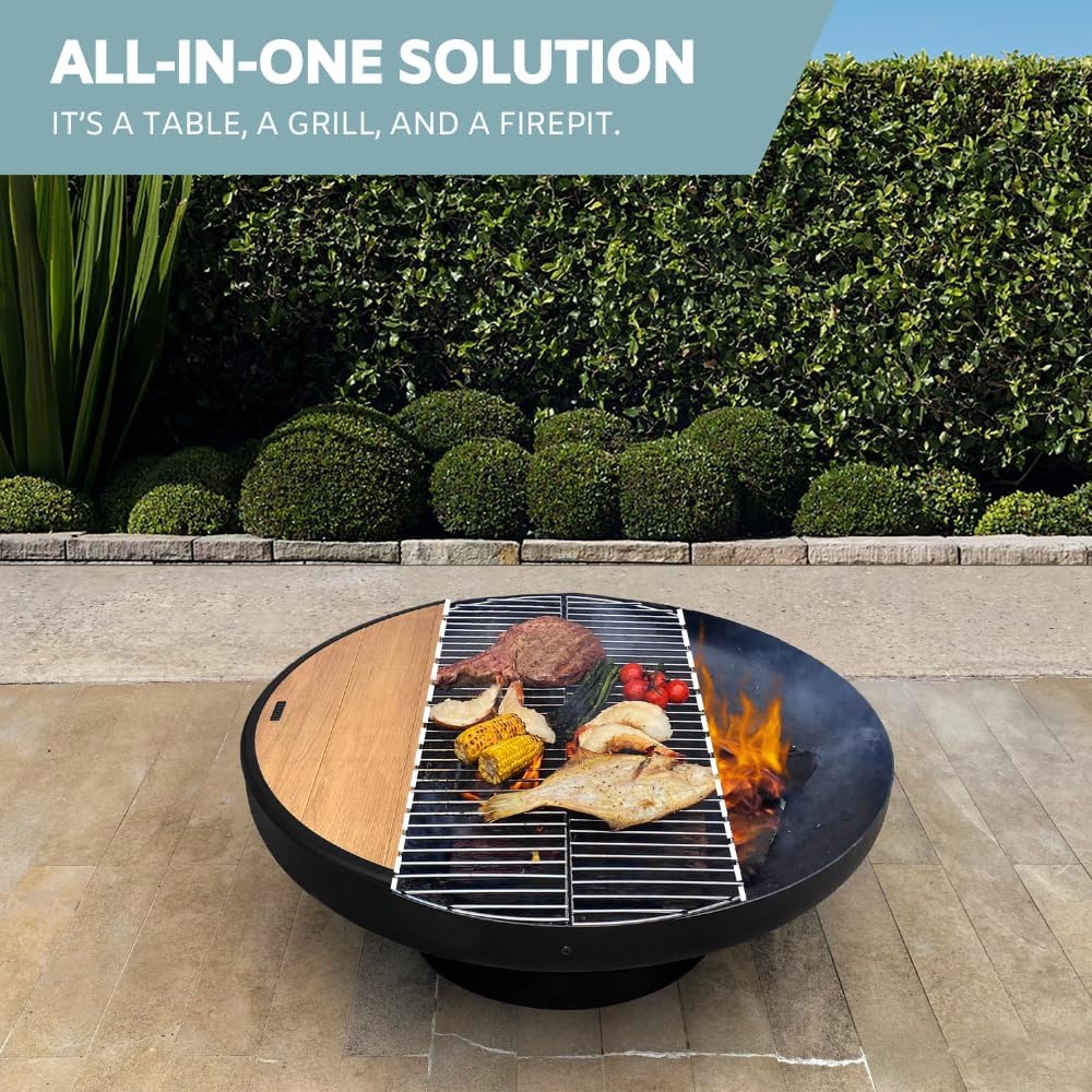 32 Inch Round Wood Burning Fire Pit Table Grill