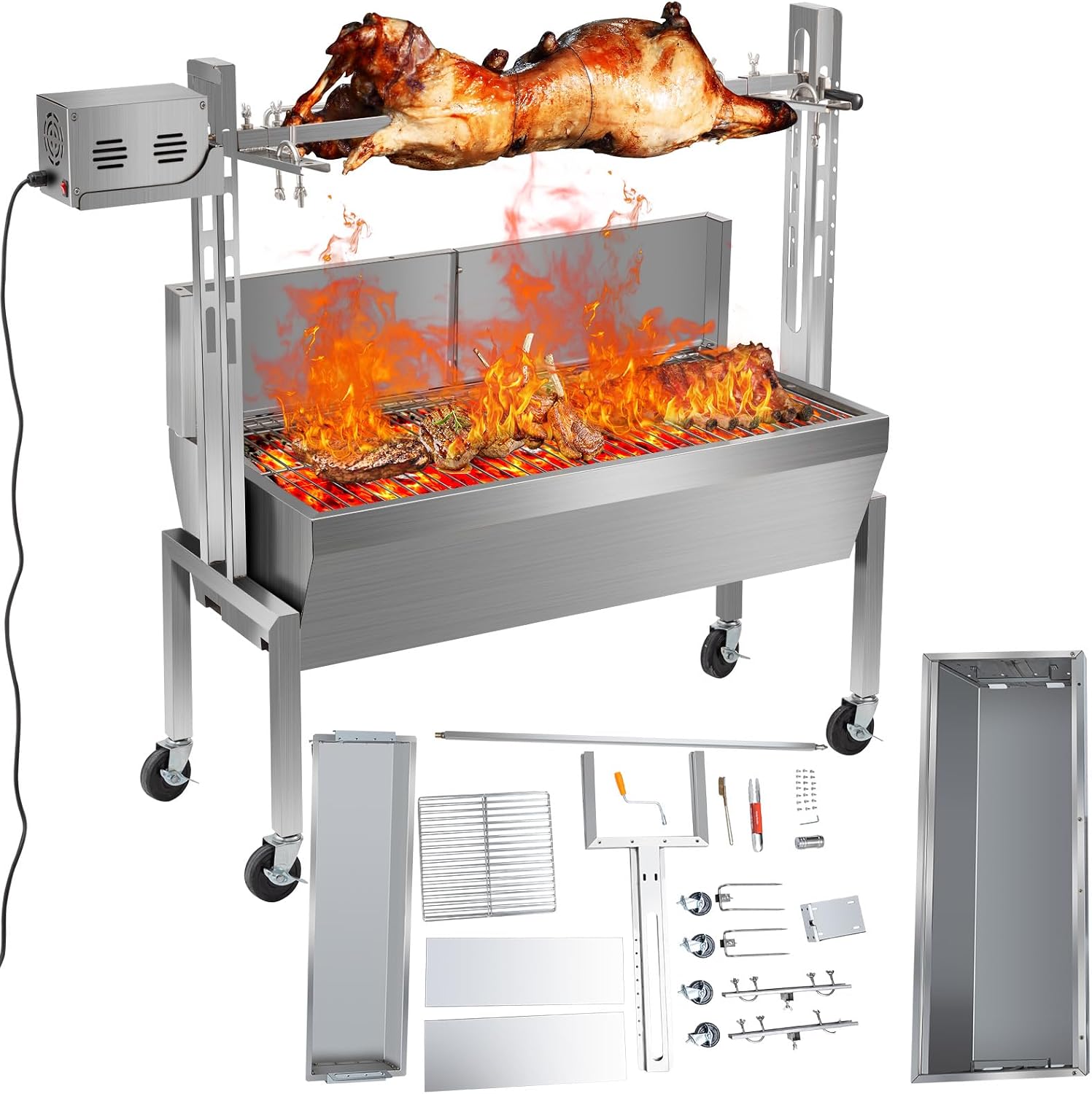 Electric Stainless Steel Spit Roaster Grill with Casters