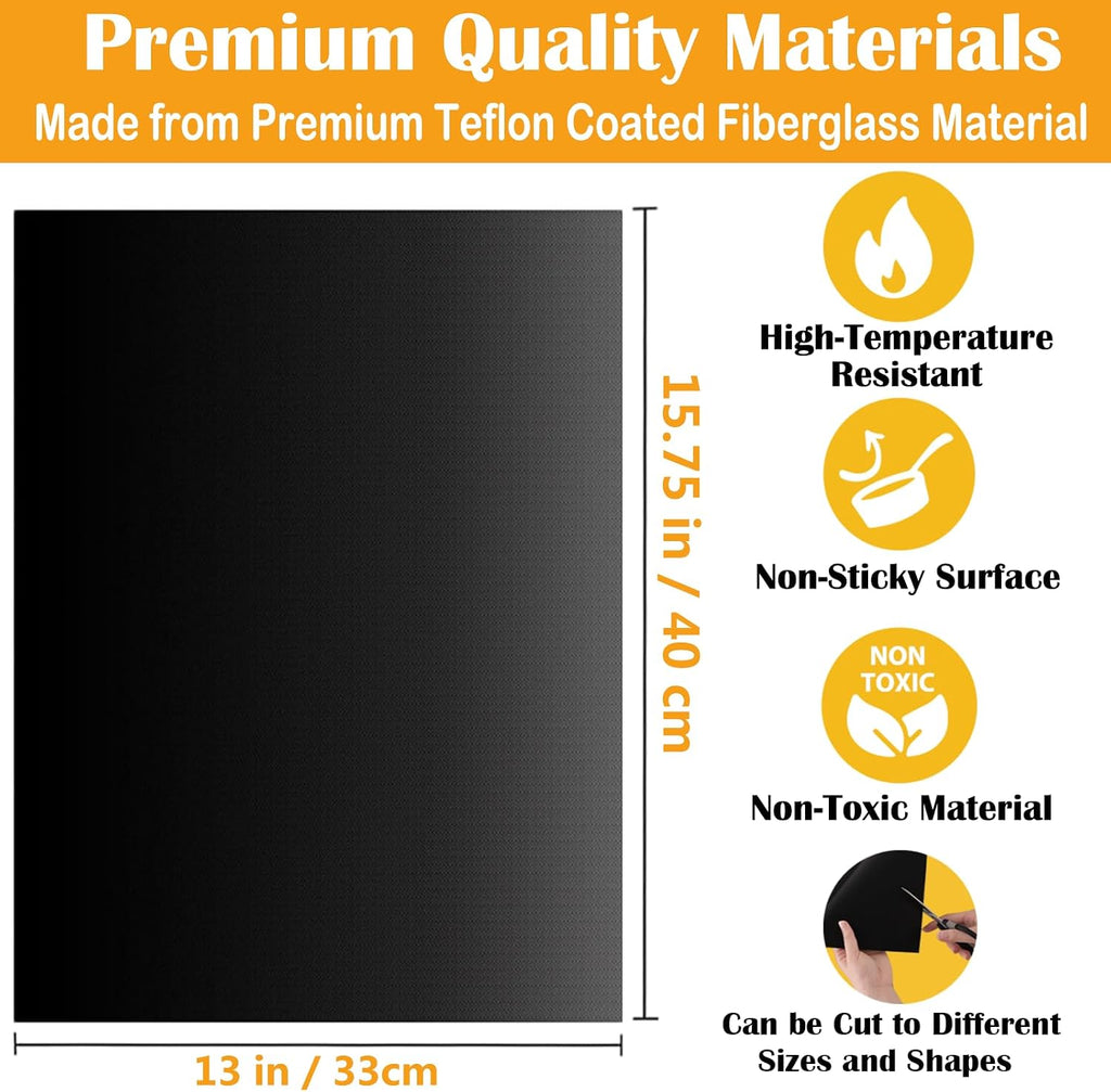 5 Pack Black Teflon Grill Mats 15.75x13 Inch