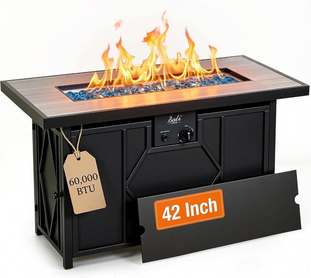 42 Inch Rectangular Propane Outdoor Fire Pit Table