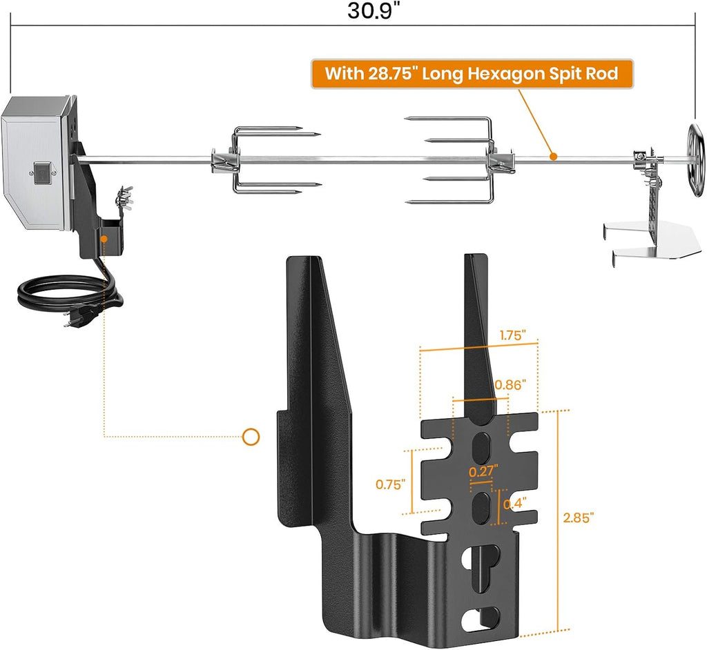 Stainless Steel Rotisserie Kit with Electric Motor Spit Rod