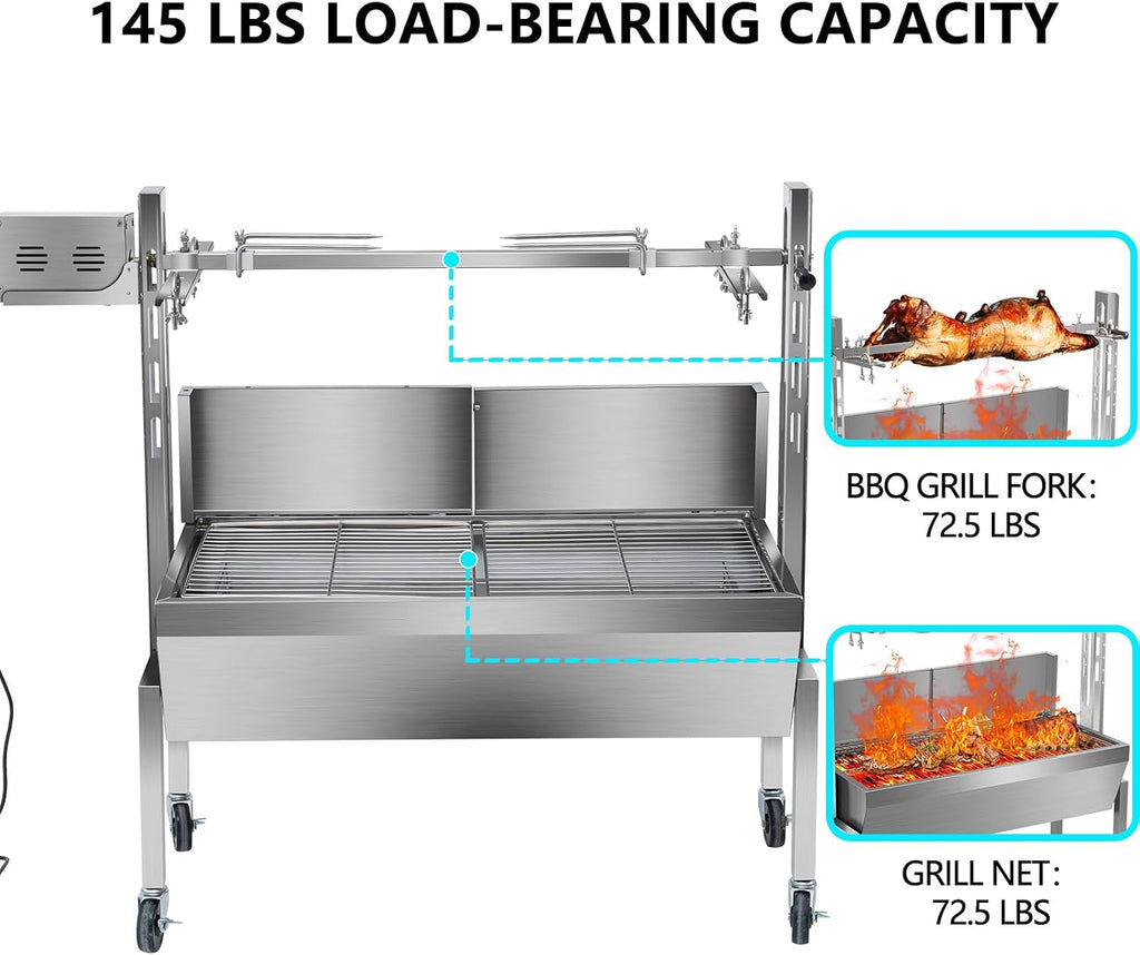 Electric Stainless Steel Spit Roaster Grill with Casters