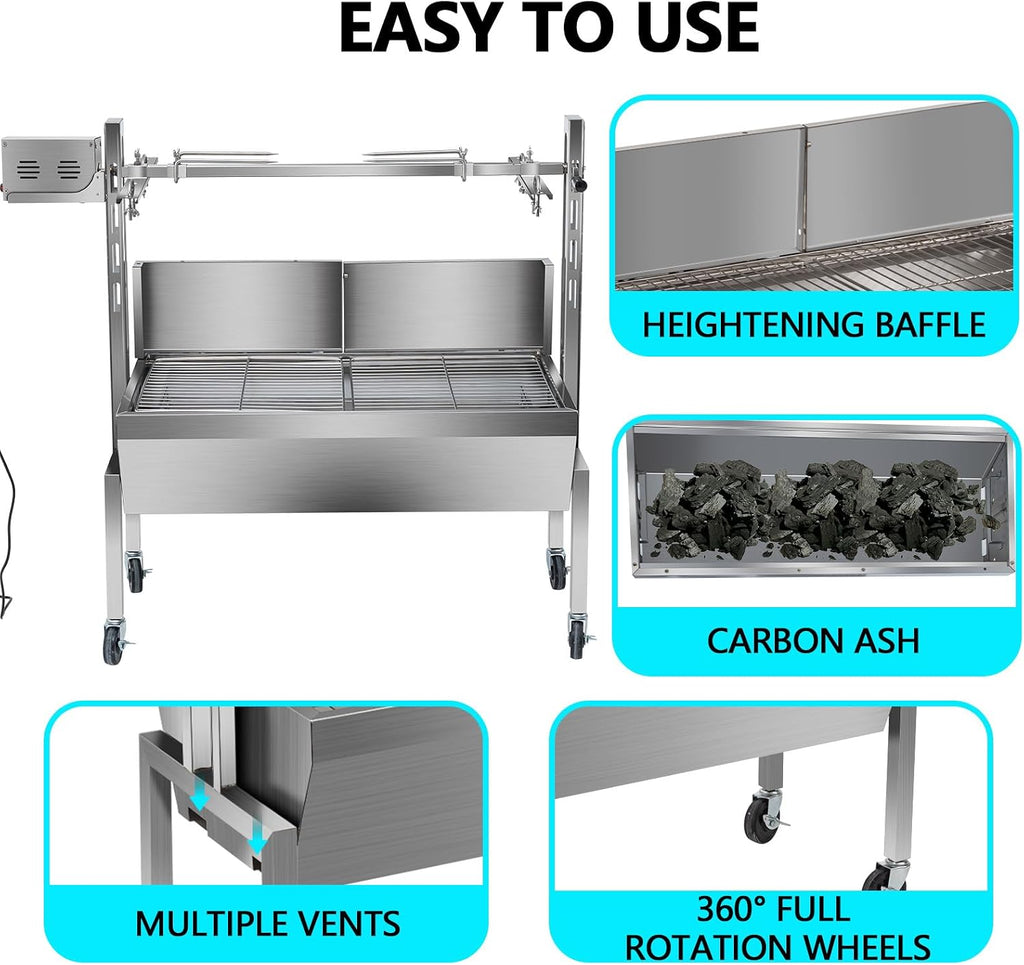 Electric Stainless Steel Spit Roaster Grill with Casters