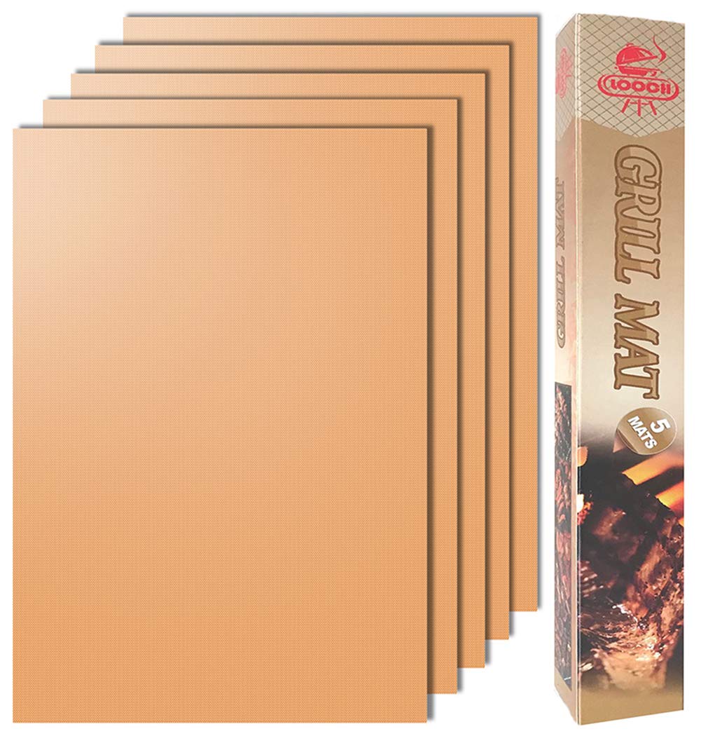 Set of 5 Copper Nonstick Reusable BBQ Grill Mats