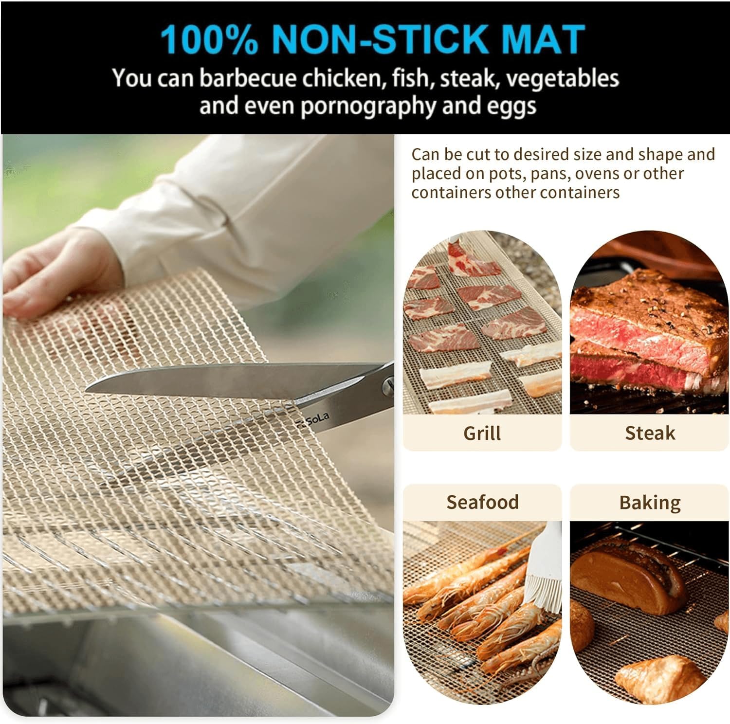 4 Pack Nonstick Teflon Mesh Outdoor BBQ Grill Mats