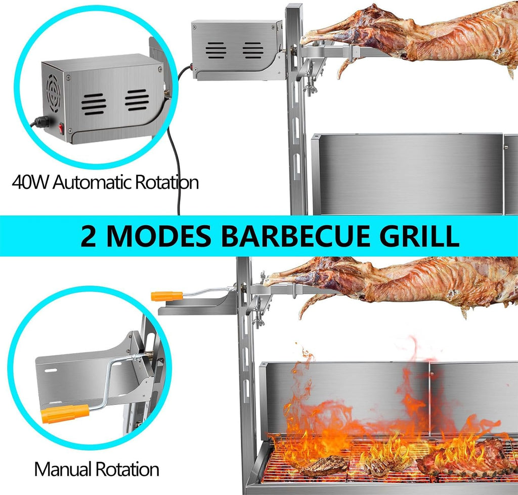 Electric Stainless Steel Spit Roaster Grill with Casters
