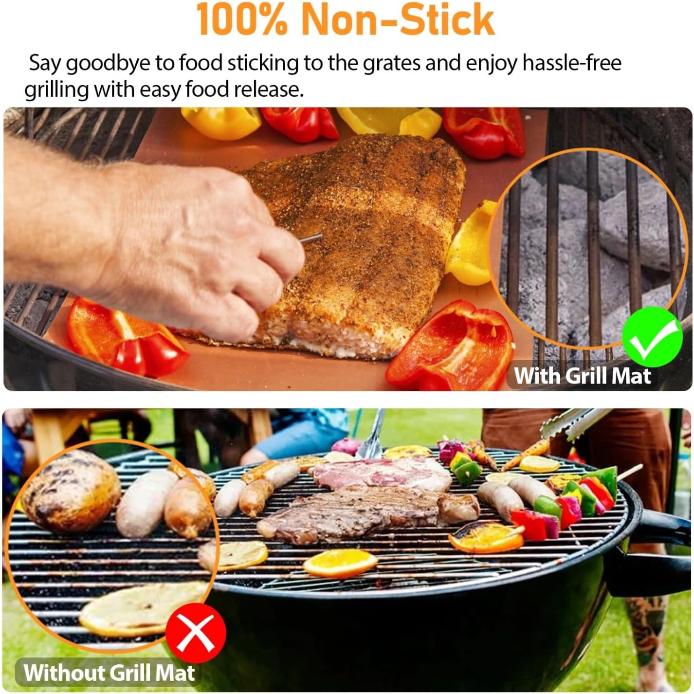 Set of 5 Copper Nonstick PFOA-Free BBQ Grill Mats