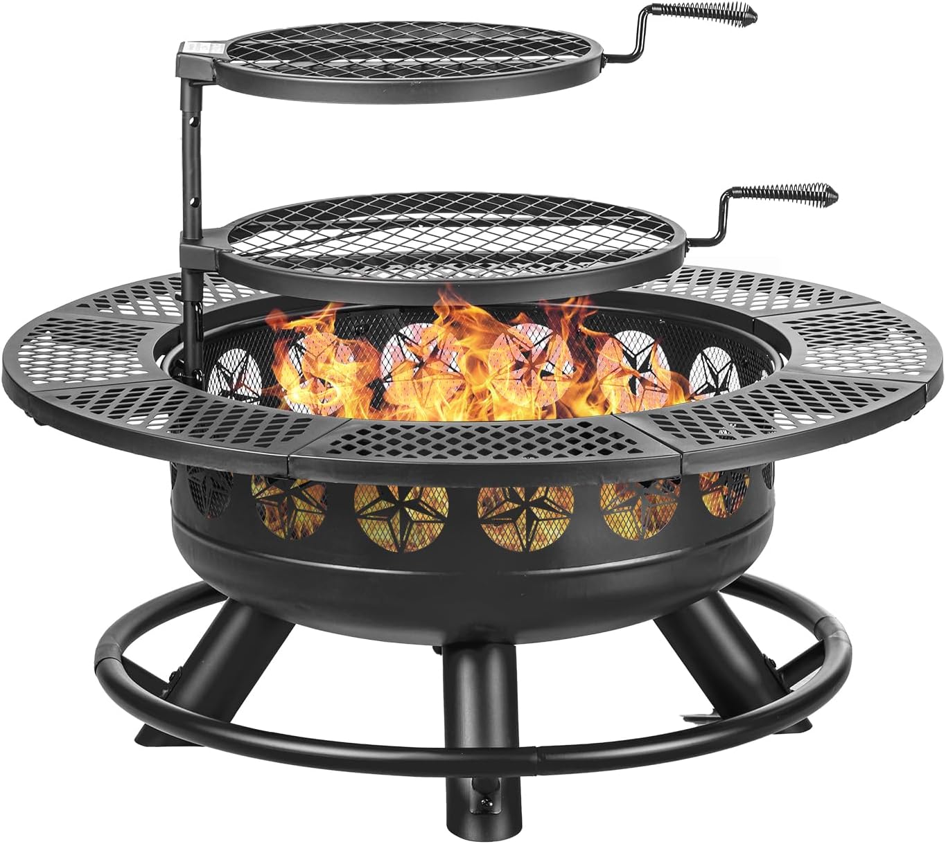 36 Inch 3-in-1 Wood Fire Pit with Cooking Grills