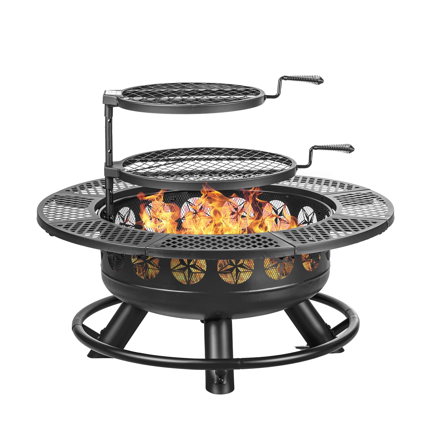 36 Inch 3-in-1 Wood Fire Pit with Cooking Grills
