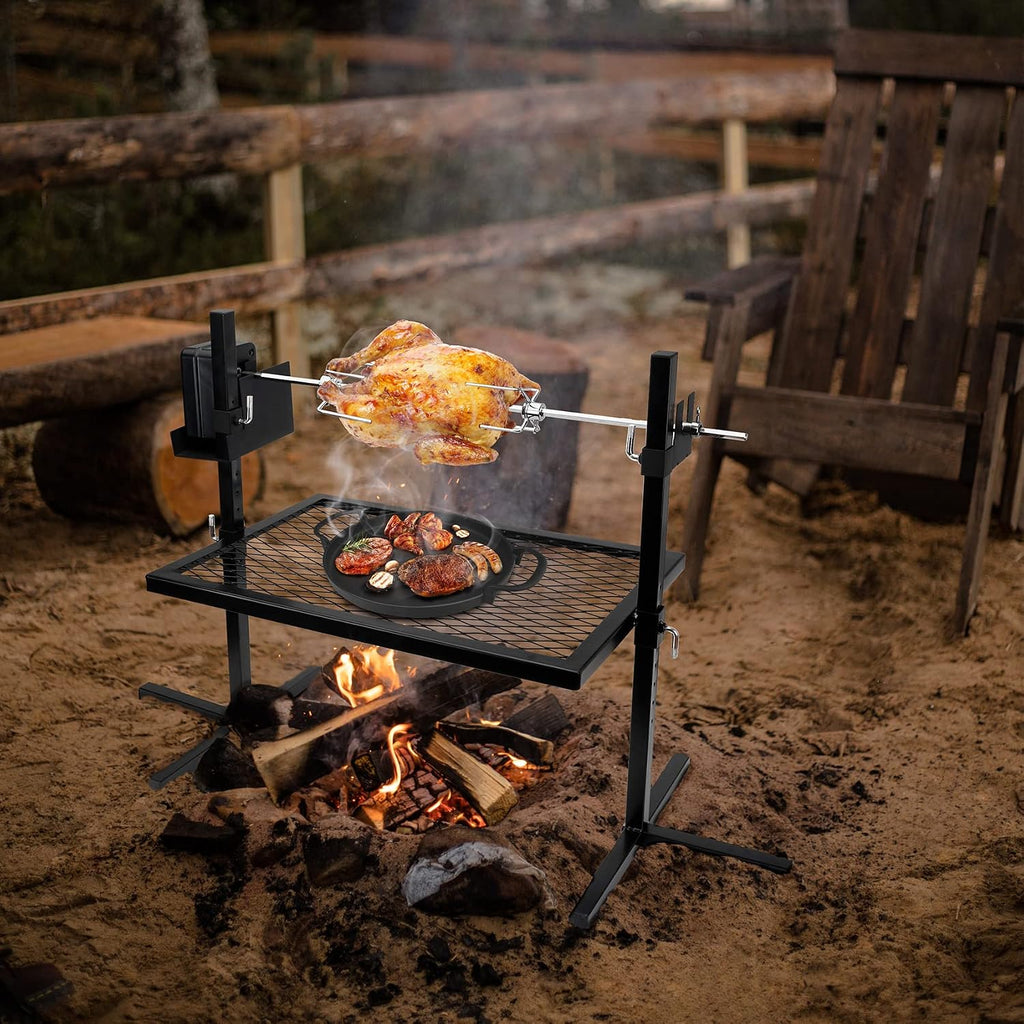 Adjustable Rotisserie Grill Kit with Motor Spit Rod