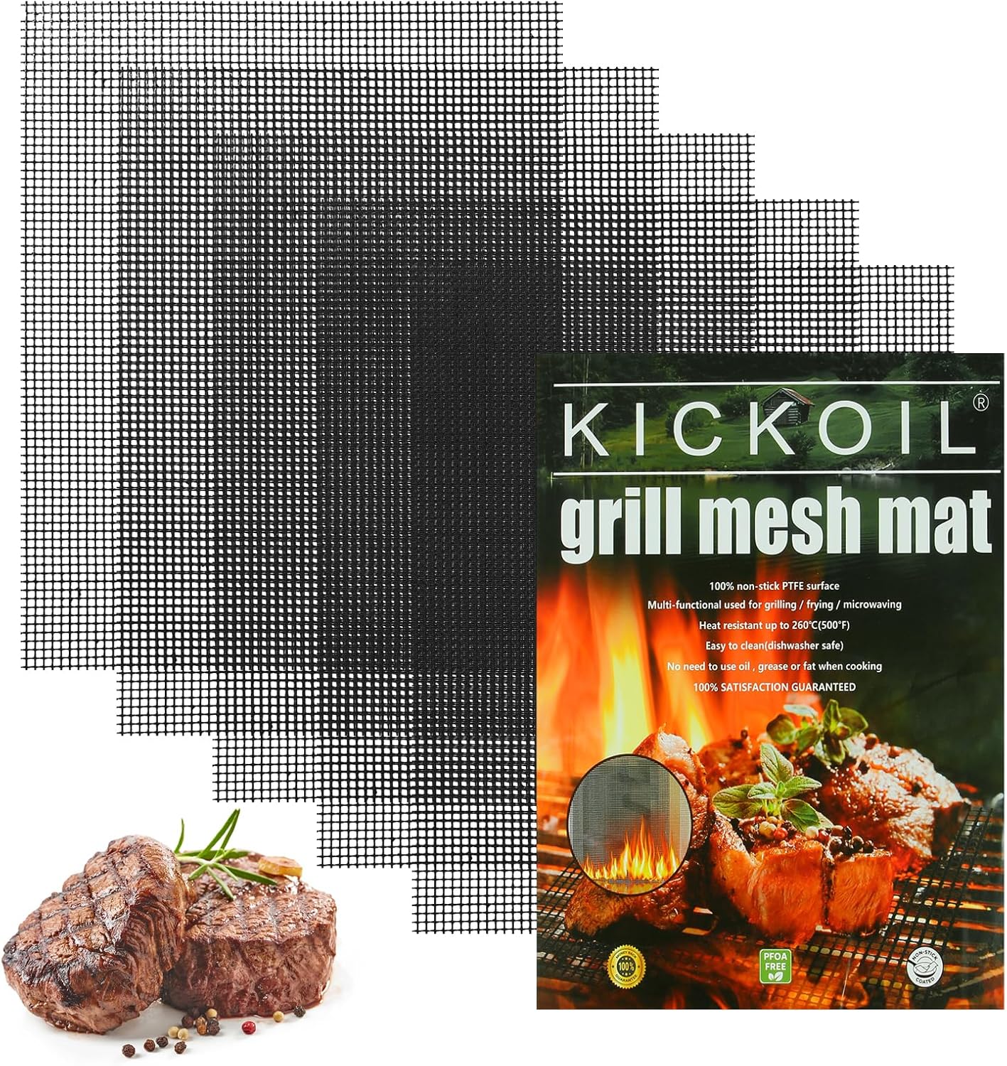 5 Pack Black Mesh Grill Mats 15.75x13 Inch