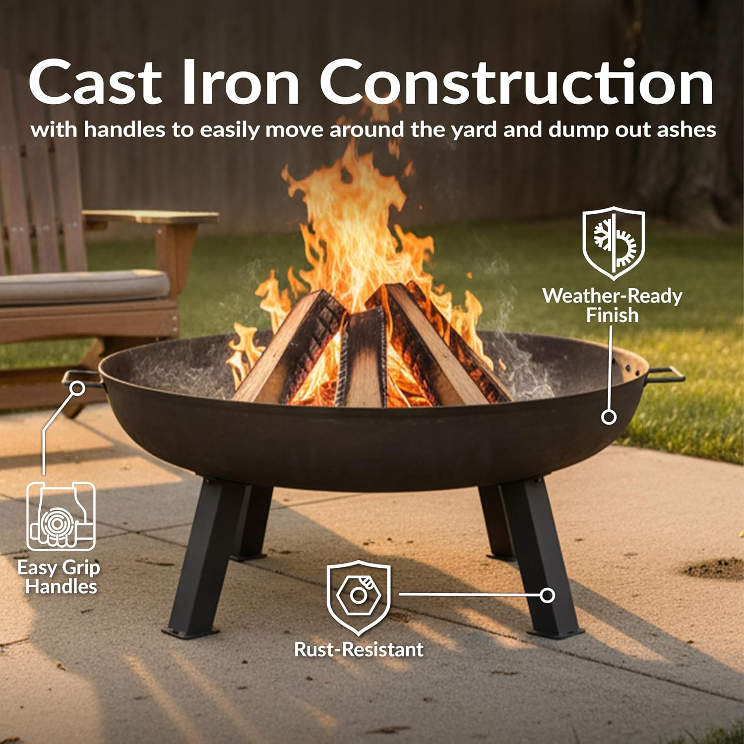 34 Inch Gray Cast Iron Wood Burning Fire Pit Bowl