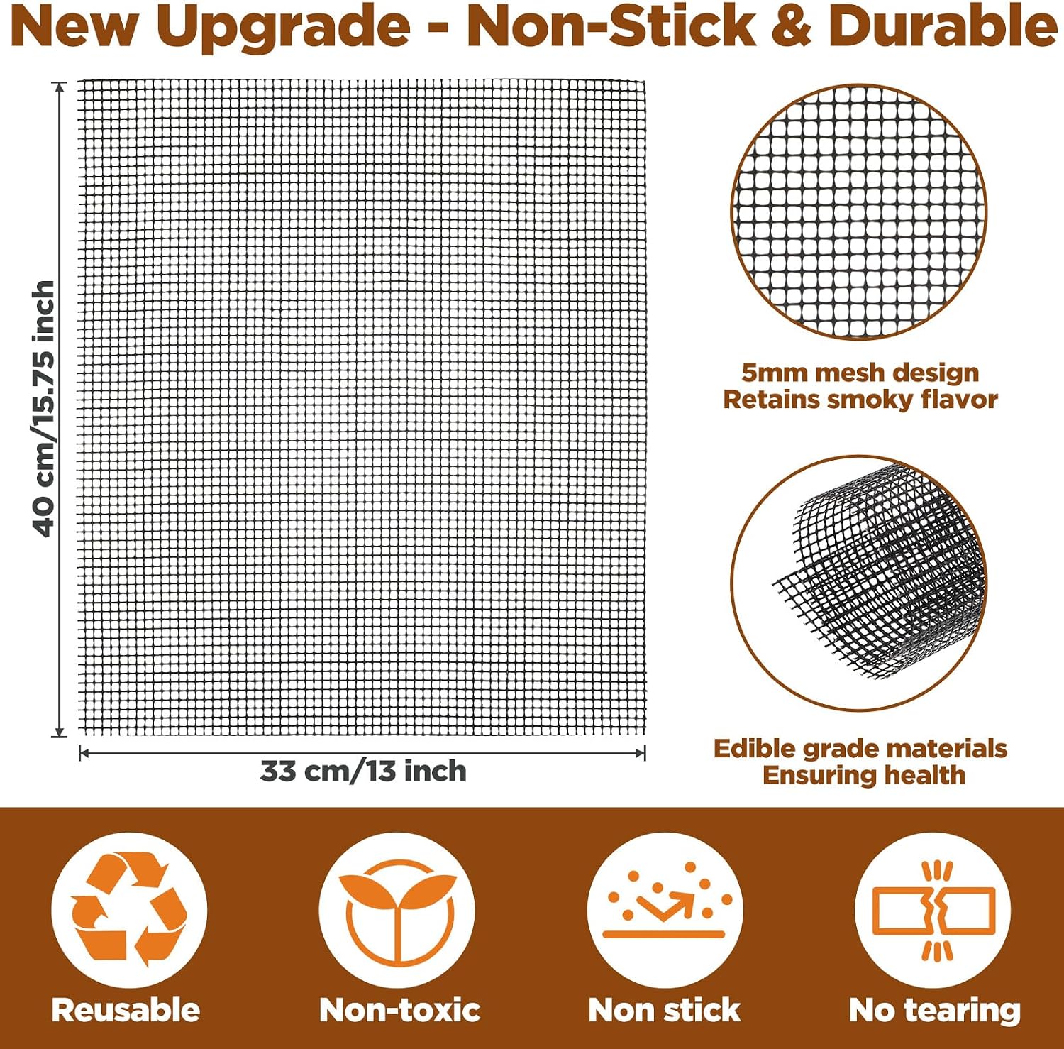 5 Pack Nonstick Mesh Grill Mats 15.7x13 Inch