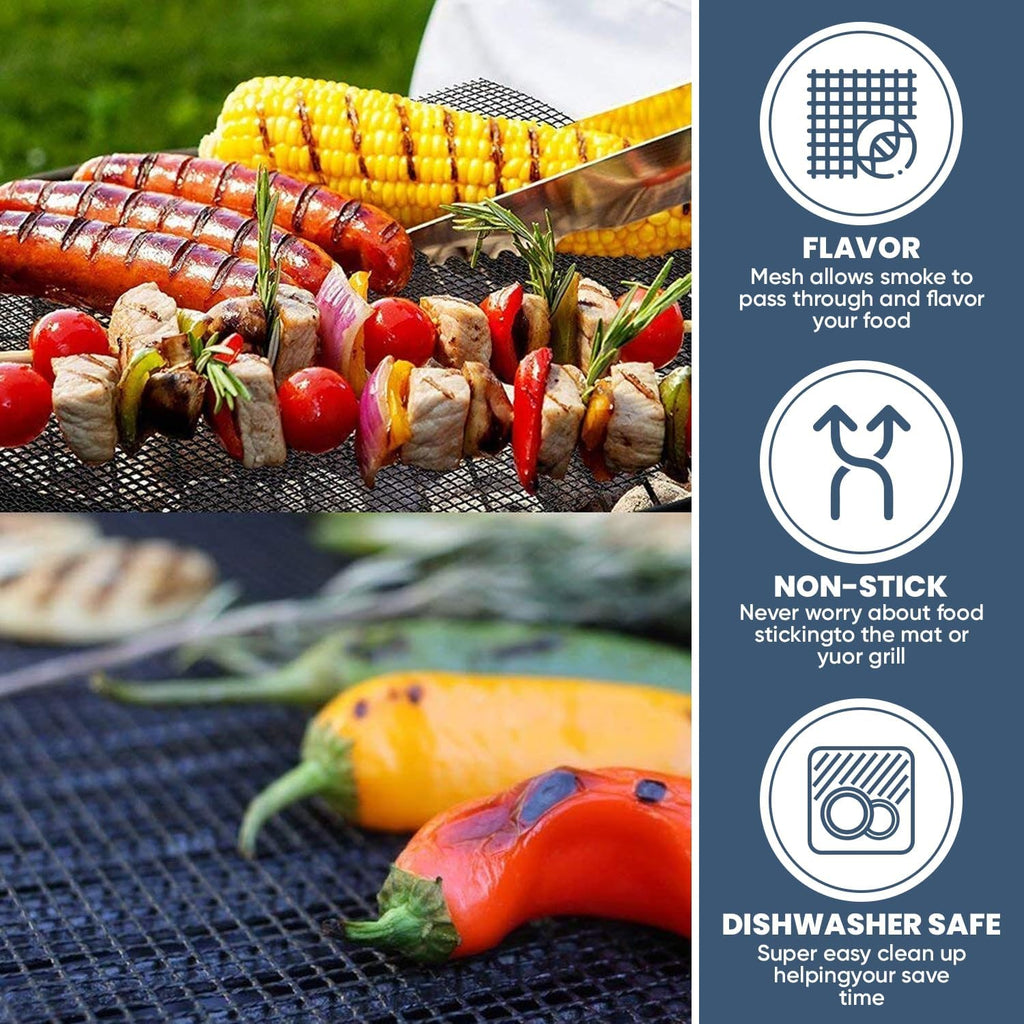 3 Pack Mesh Grill Mats With Tong And Recipe Guide