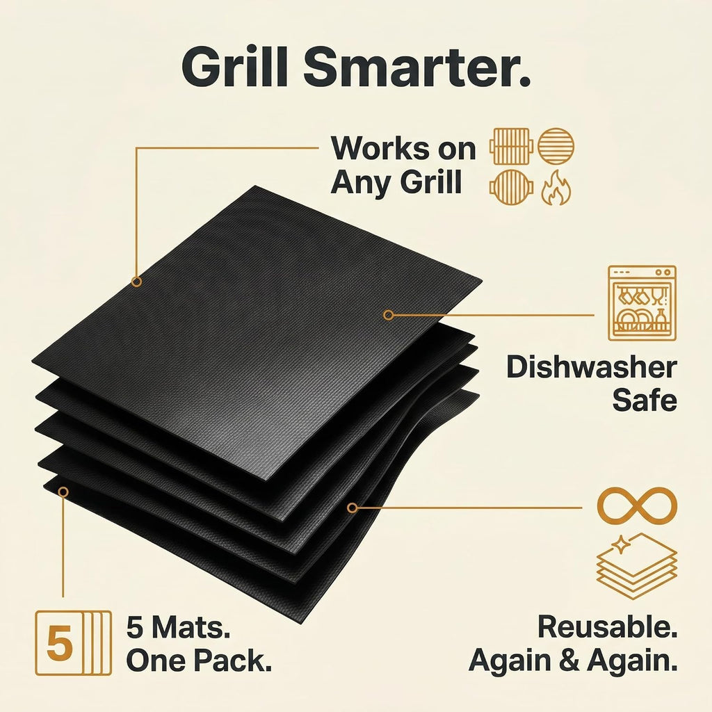 5 Pack PFOA-Free Nonstick Teflon Grill Mats