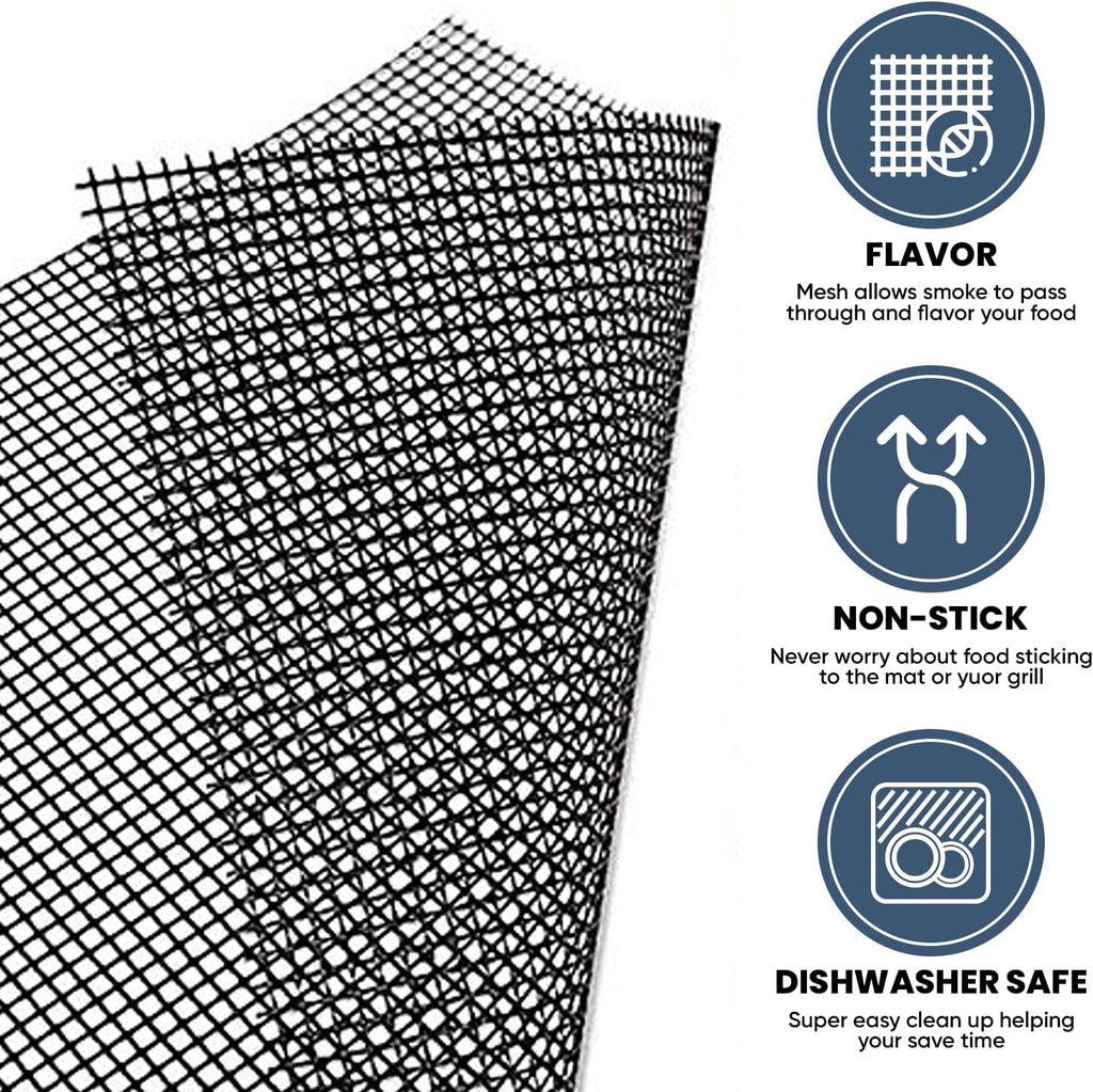 3 Pack Mesh Grill Mats With Tong And Recipe Guide