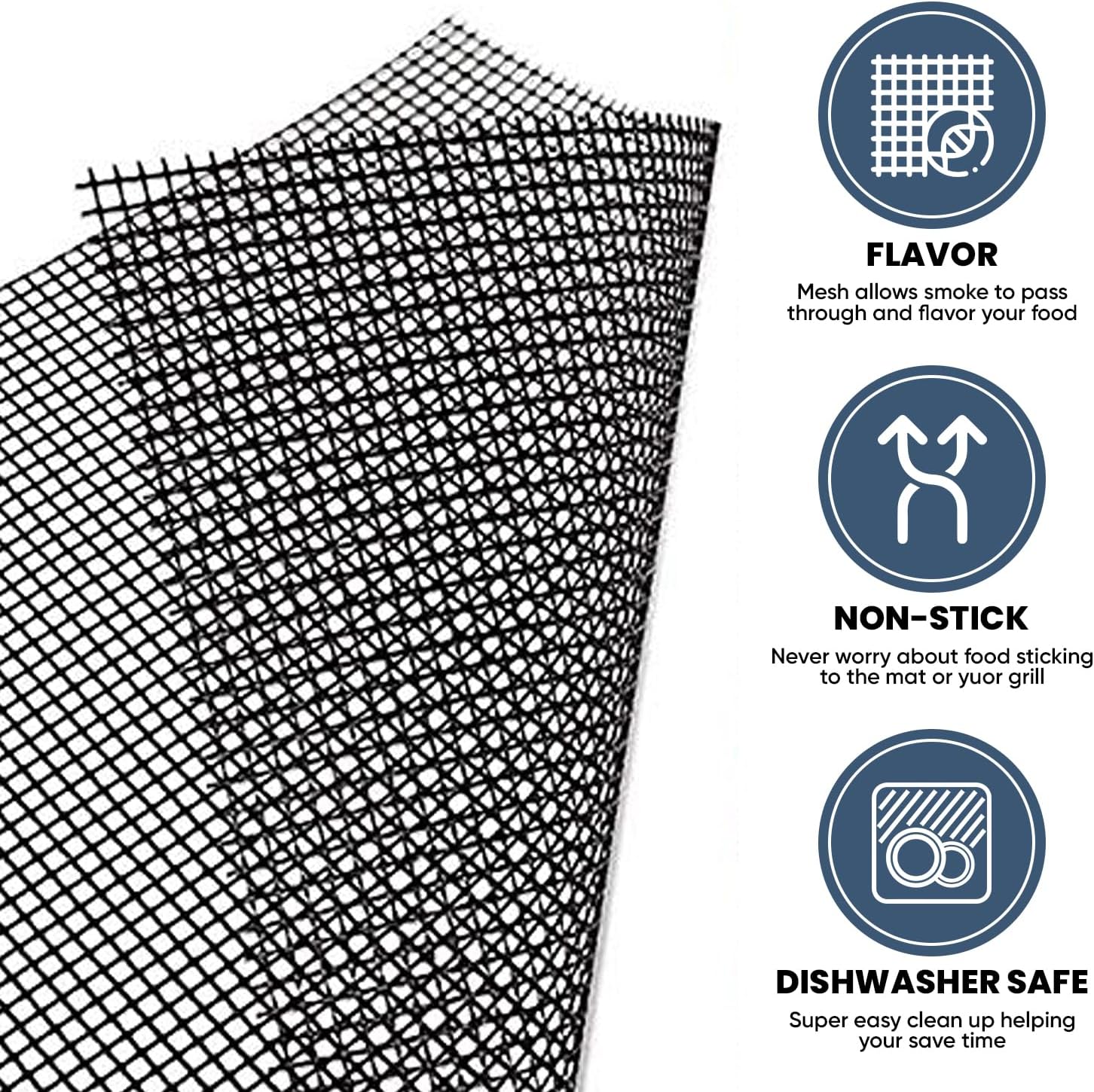 3 Pack Mesh Grill Mats With Tong And Recipe Guide