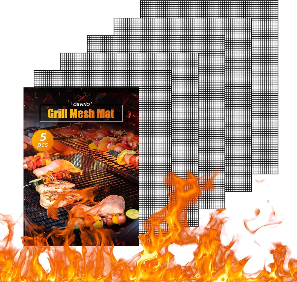 5 Pack Black Nonstick Mesh BBQ Mats 16x12 Inch