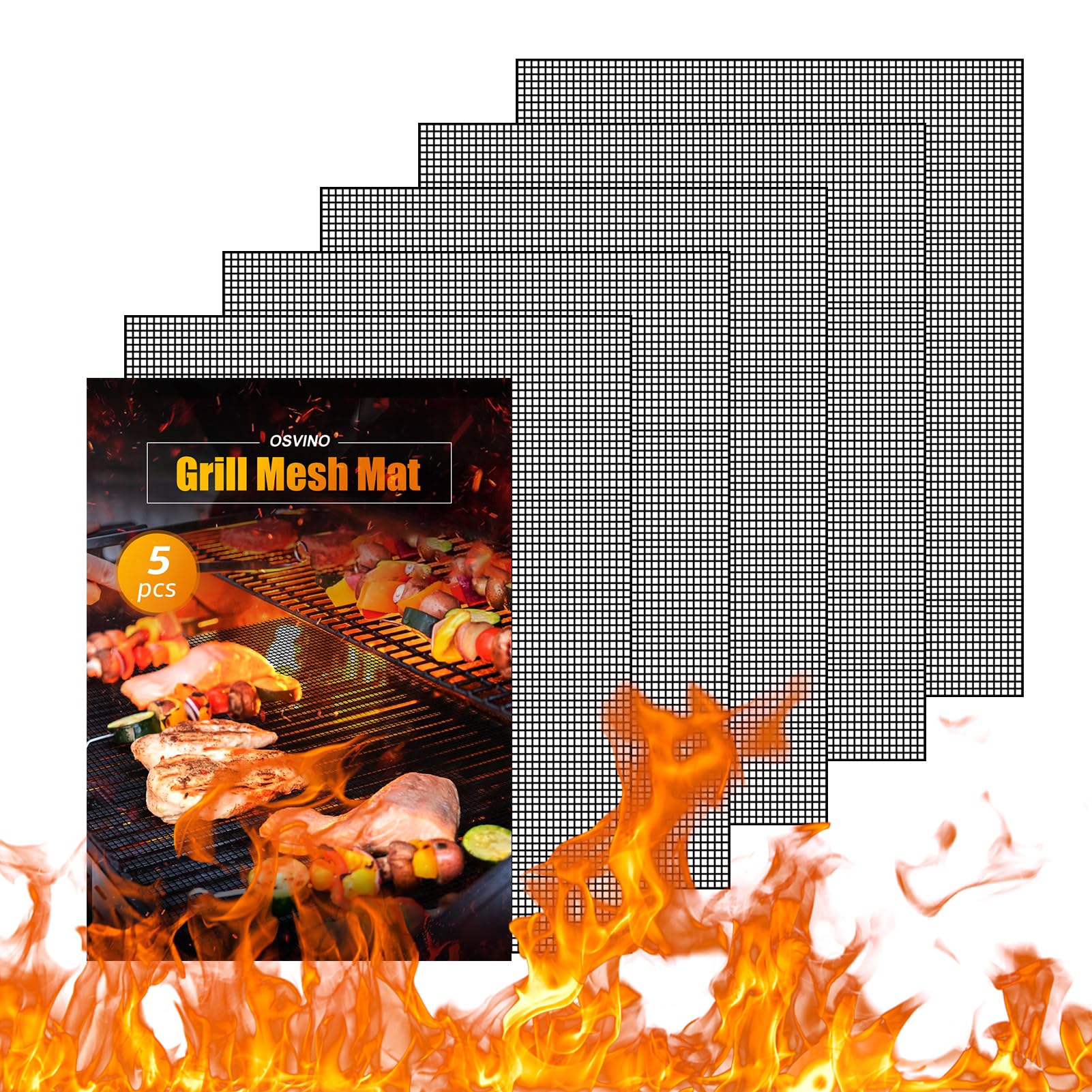5 Pack Black Nonstick Mesh BBQ Mats 16x12 Inch