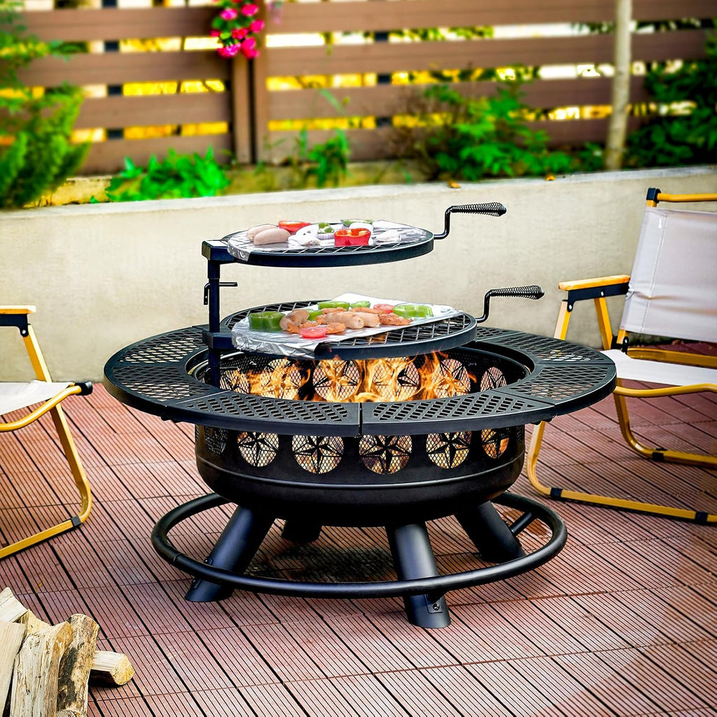 36 Inch 3-in-1 Wood Fire Pit with Cooking Grills