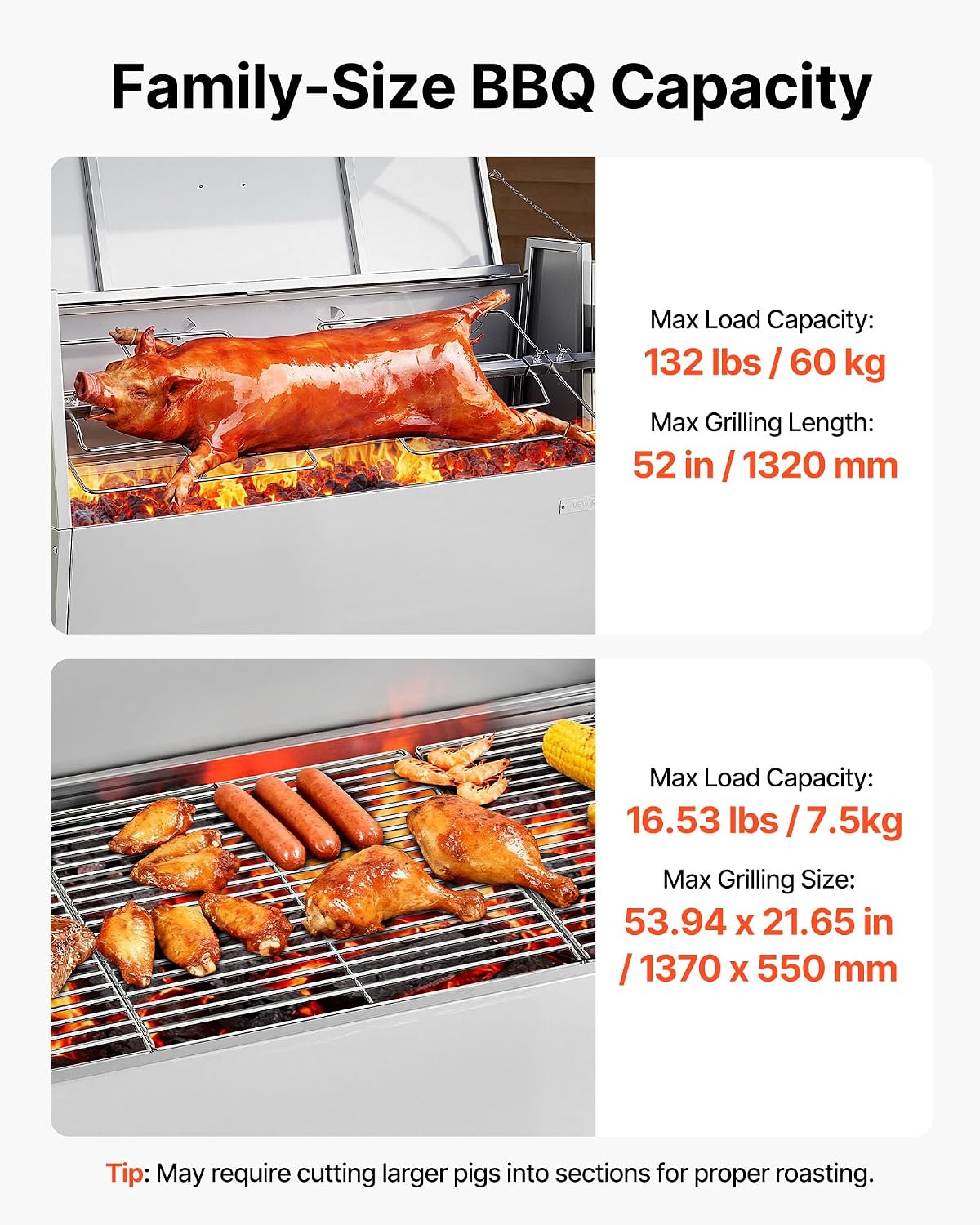 52 Inch Stainless Steel Pig Lamb Rotisserie Grill Kit