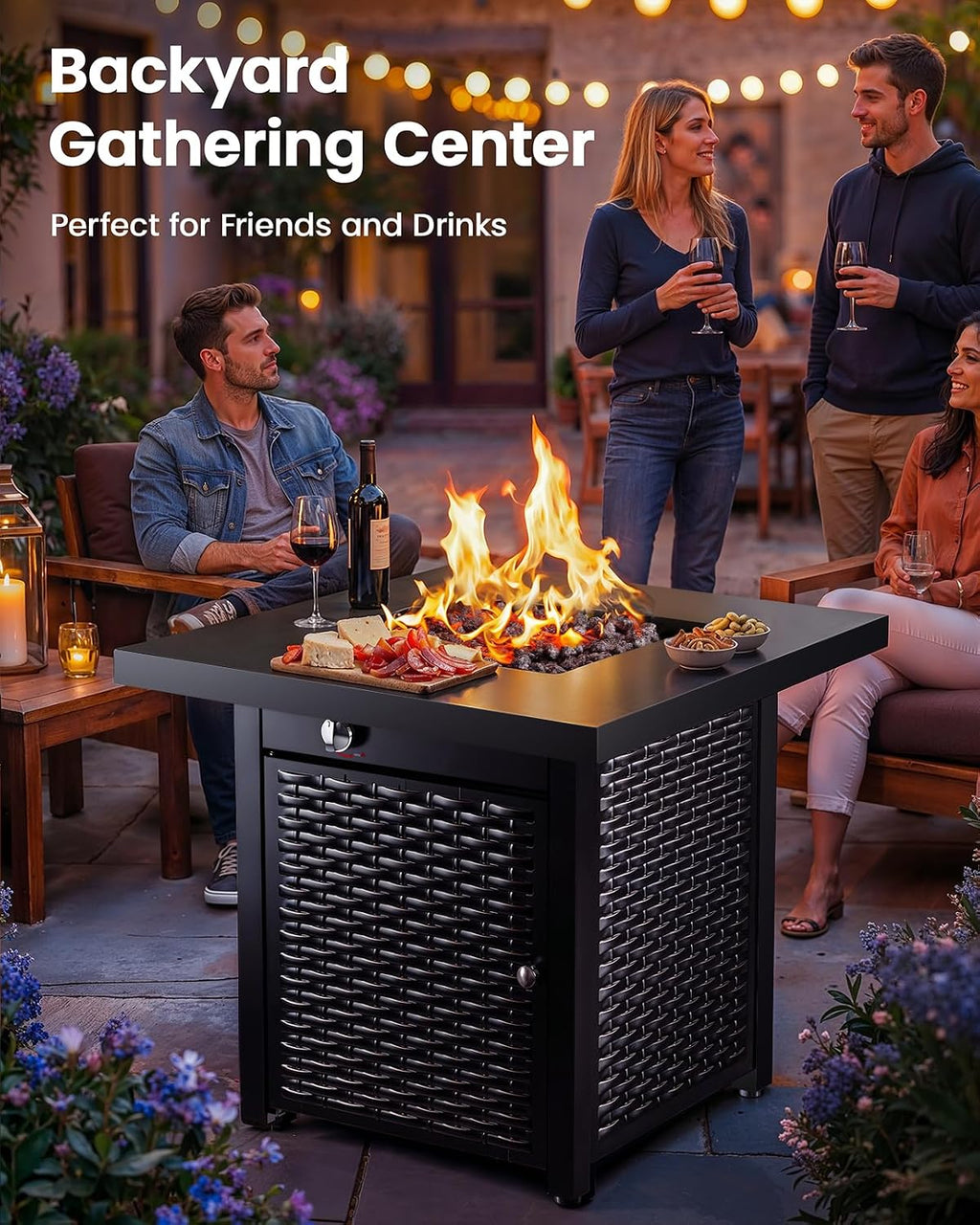 28 Inch 50000 BTU Propane Fire Pit Table with Lava Rock
