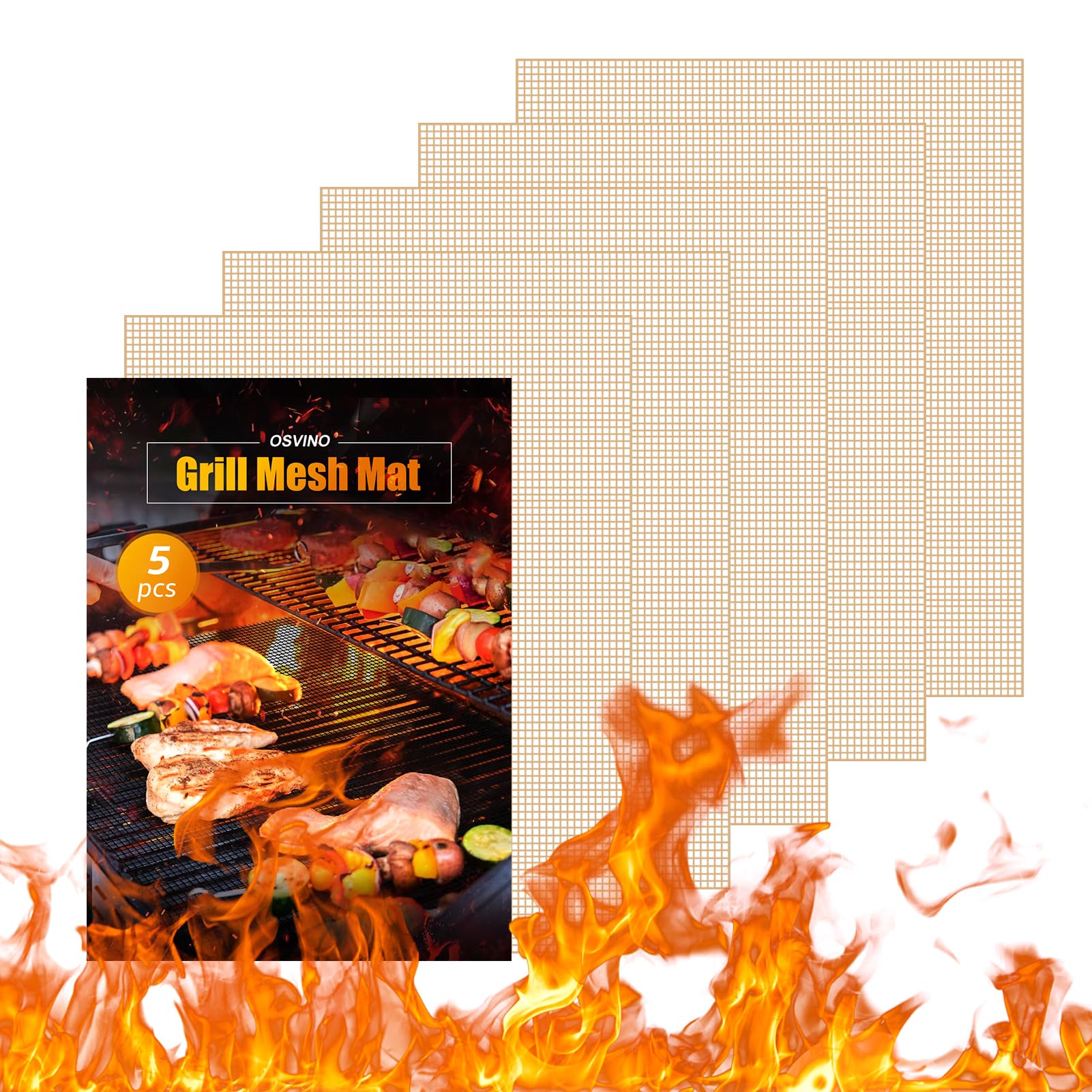 5 Pack Black Nonstick Mesh BBQ Mats 16x12 Inch