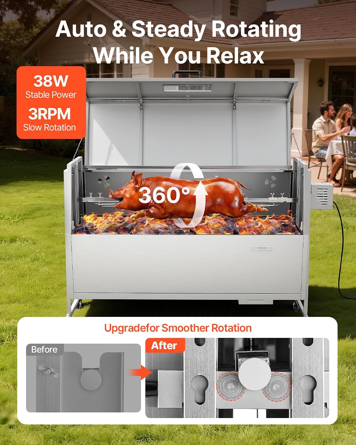 52 Inch Stainless Steel Pig Lamb Rotisserie Grill Kit