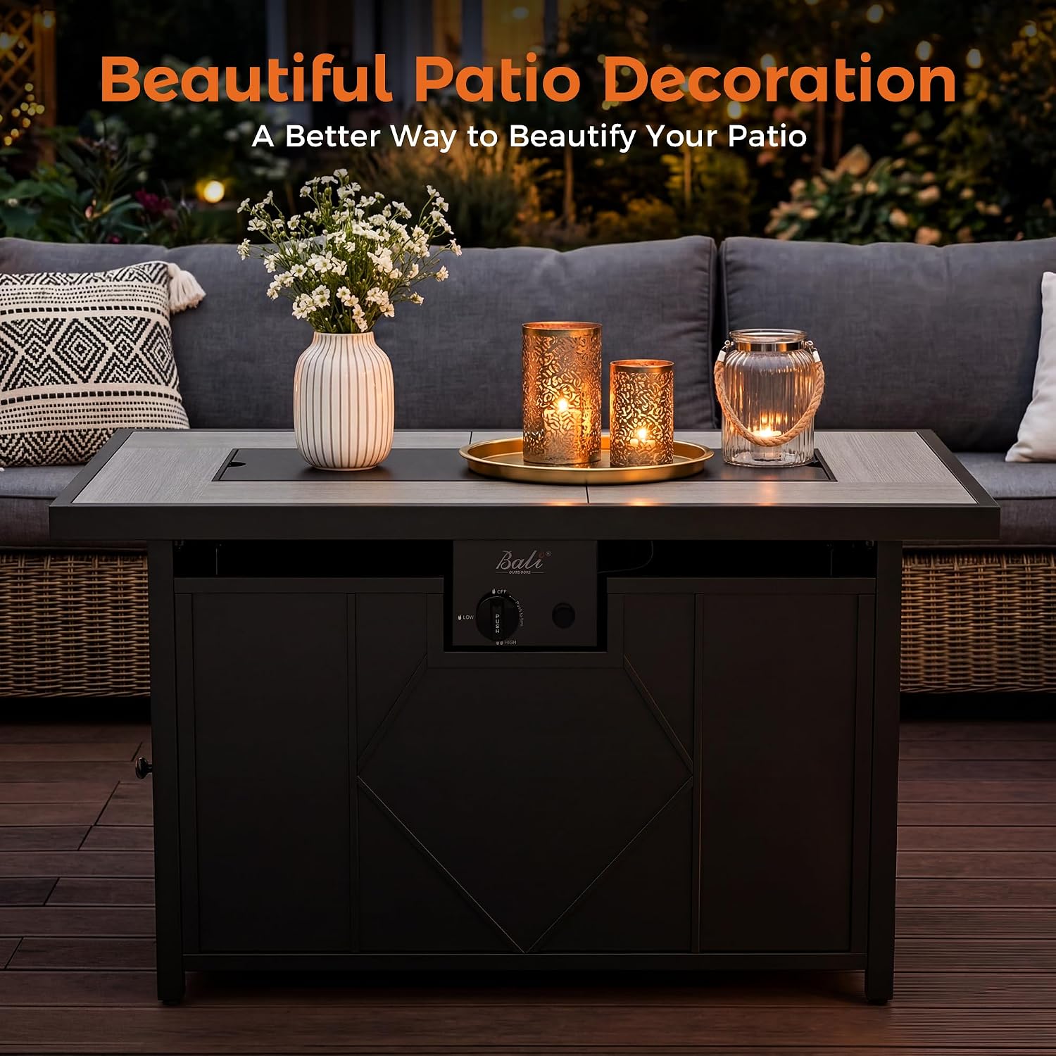 42 Inch Rectangular Propane Outdoor Fire Pit Table
