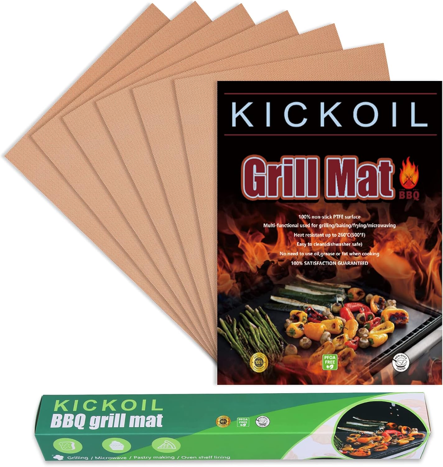 Copper Nonstick Reusable BBQ Grill Mats Set of 6