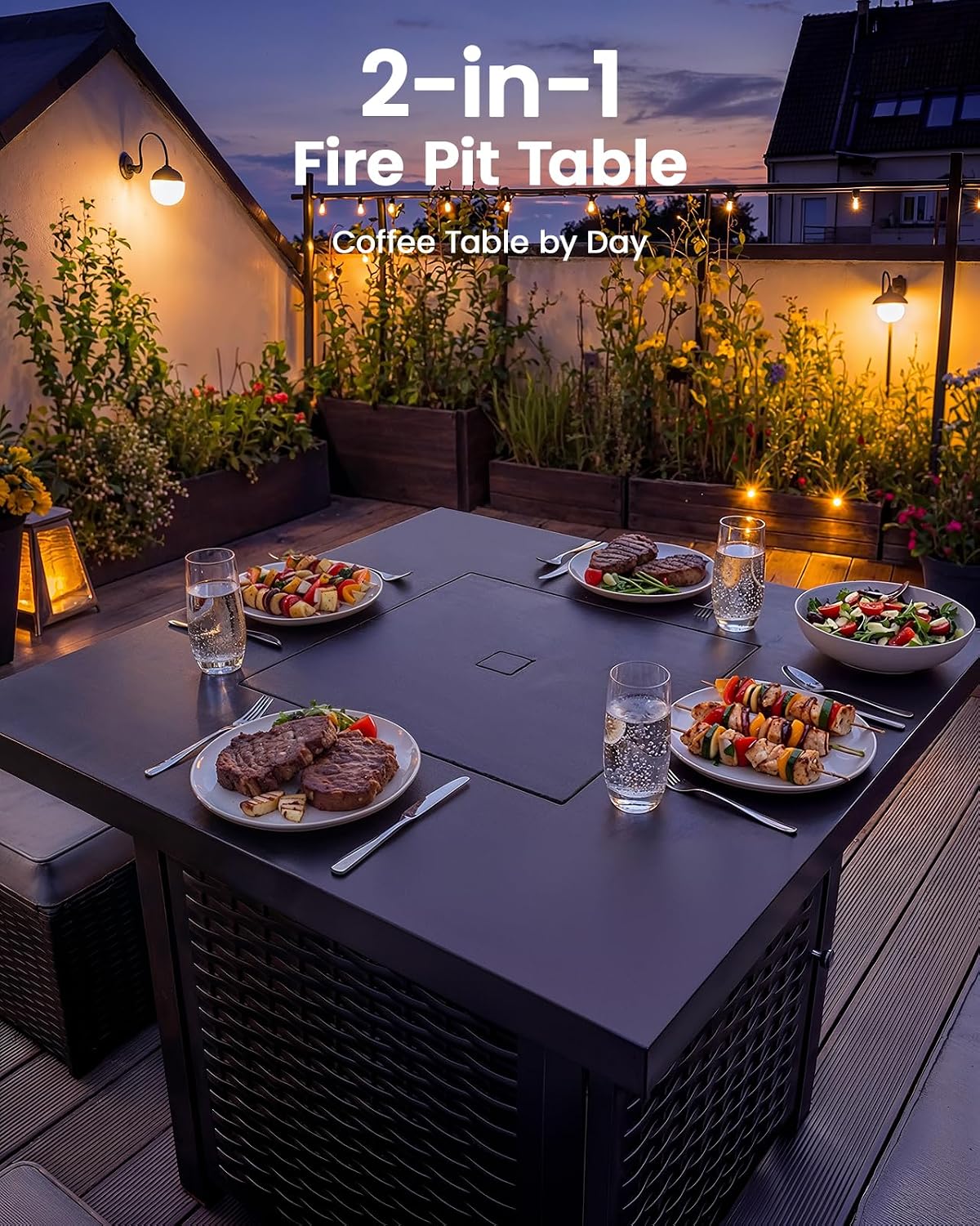 28 Inch 50000 BTU Propane Fire Pit Table with Lava Rock