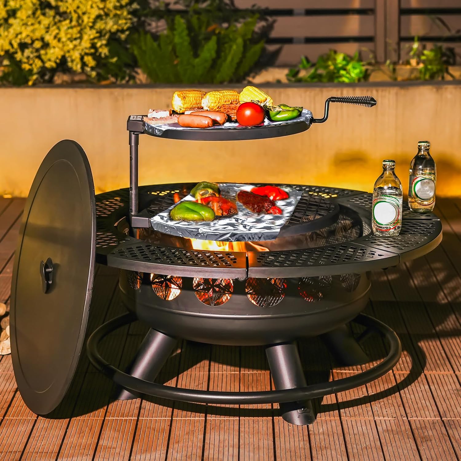 36 Inch 3-in-1 Wood Fire Pit with Cooking Grills