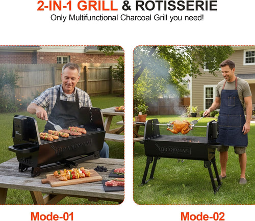 21 Inch 2-in-1 Portable Charcoal Rotisserie Grill