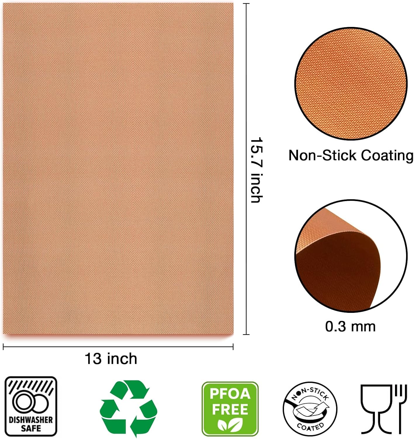 Copper Nonstick Reusable BBQ Grill Mats Set of 6