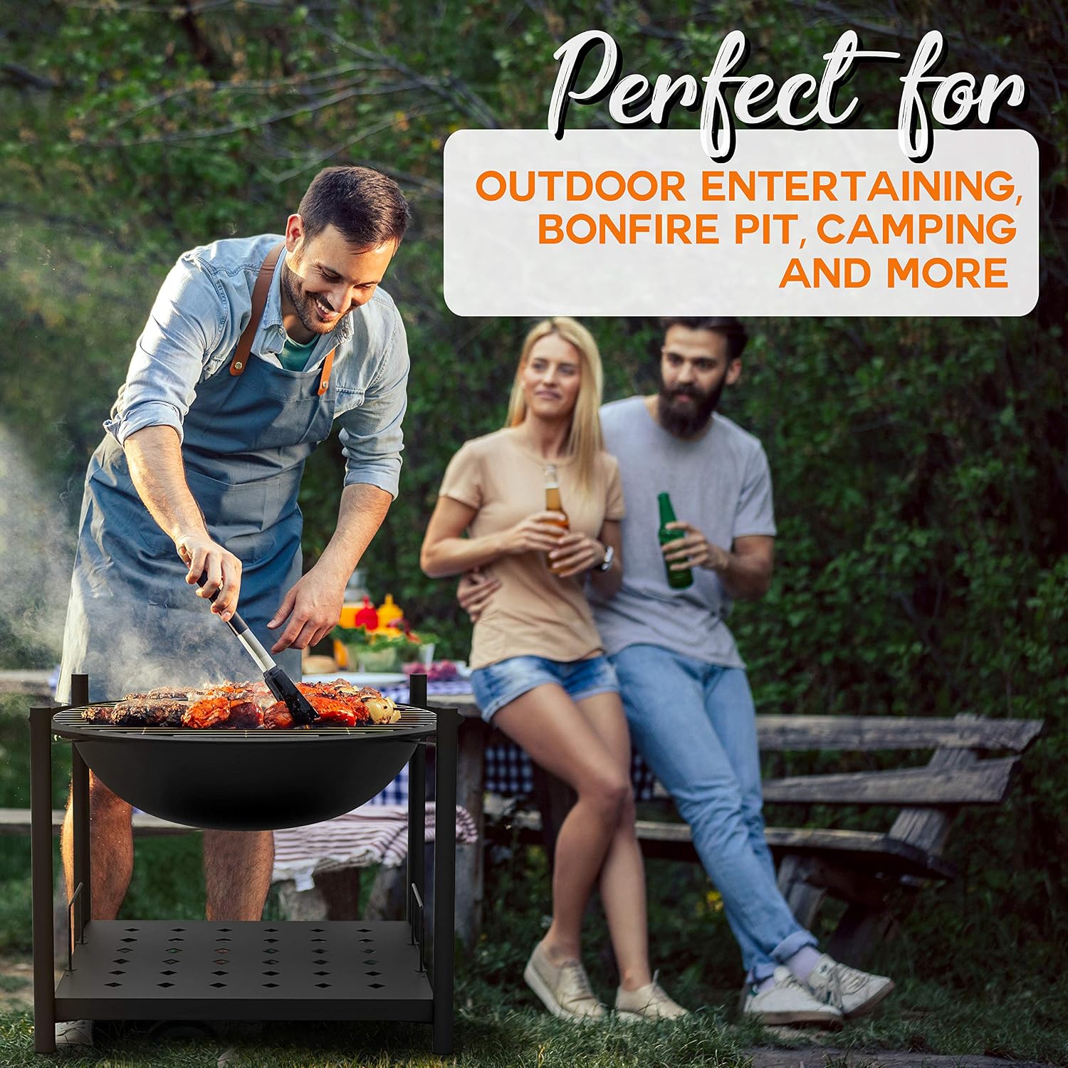 26 Inch 2-in-1 Steel Wood Fire Pit BBQ Grill