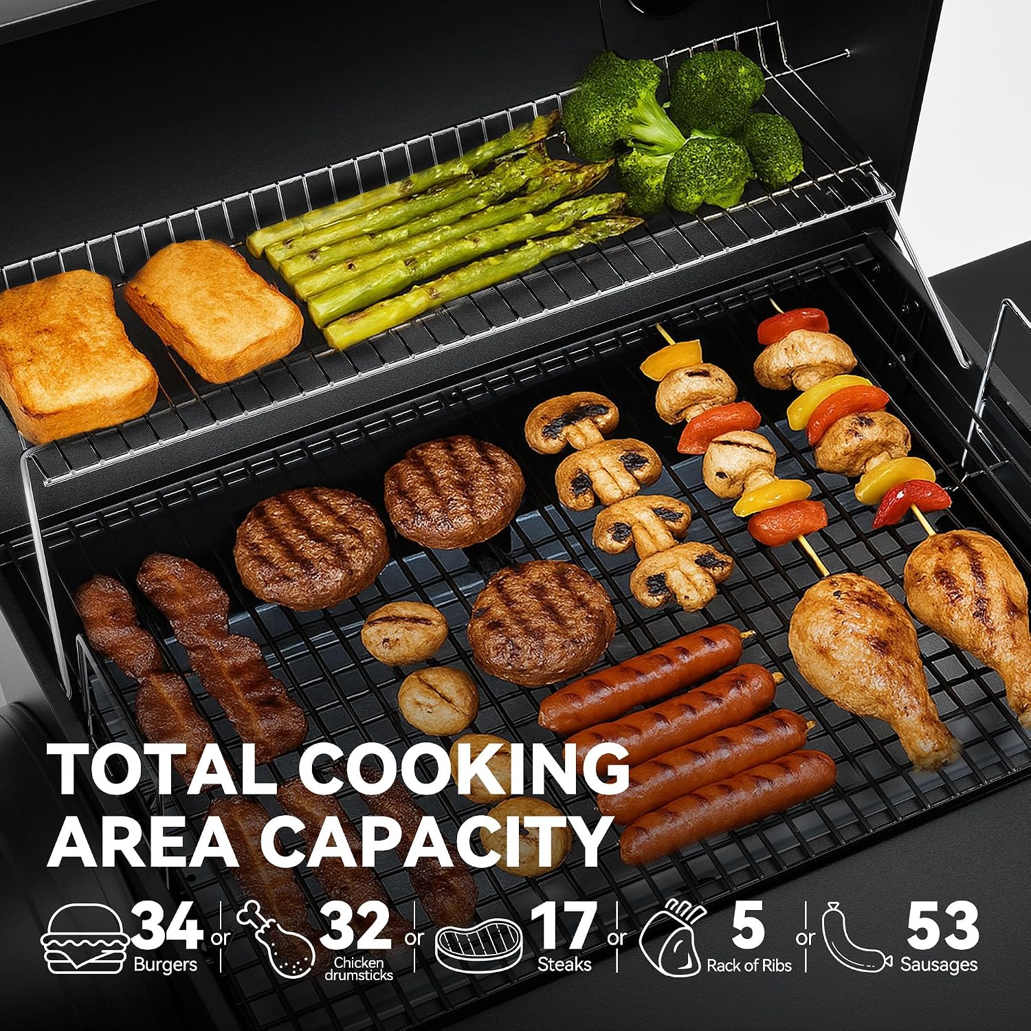 Charcoal Grill with Offset Smoker Large Cooking Area