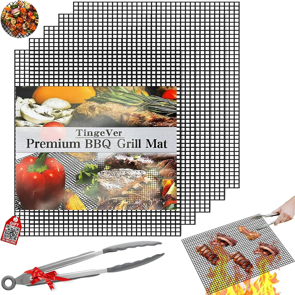 3 Pack Mesh Grill Mats With Tong And Recipe Guide