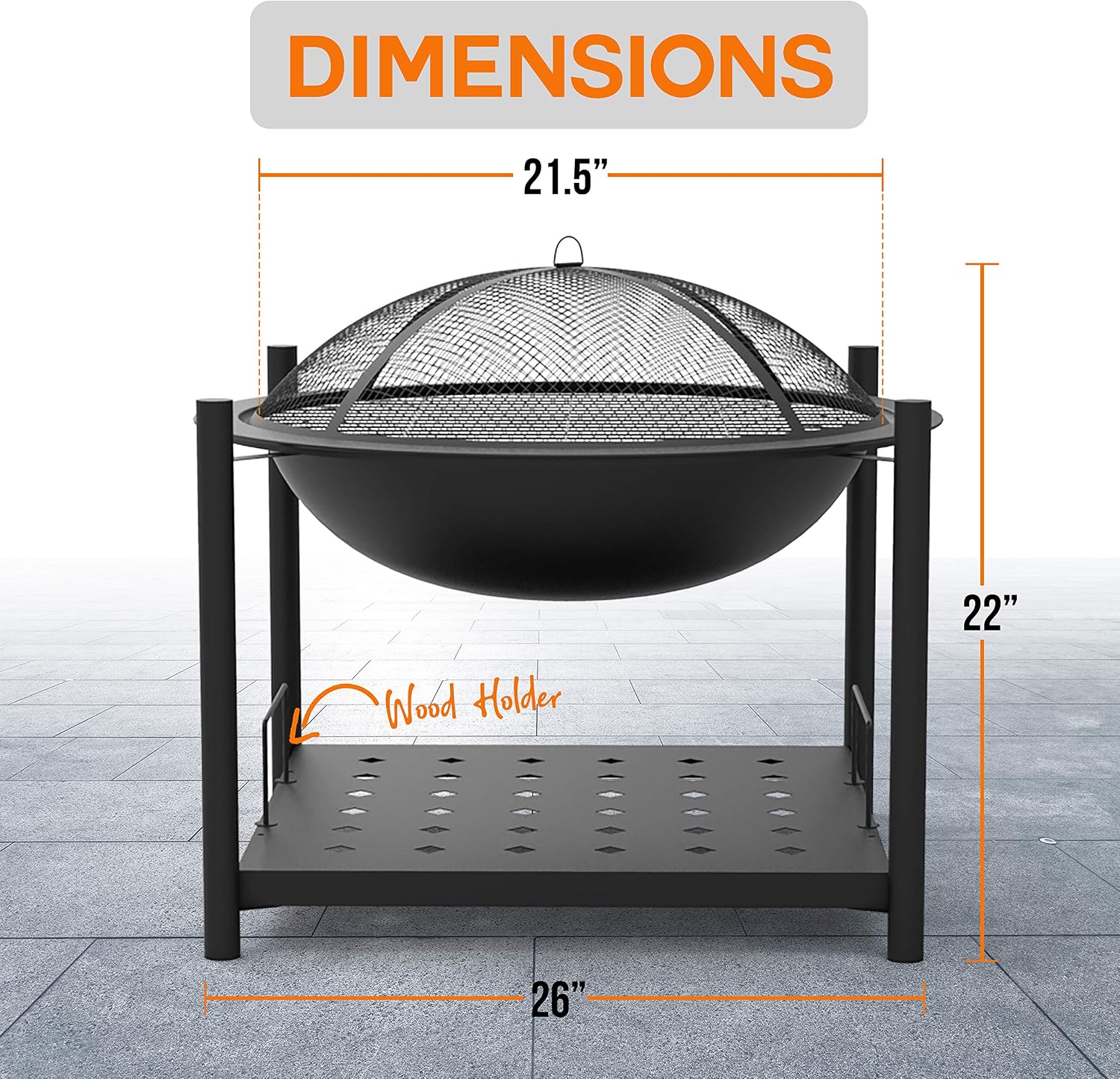 26 Inch 2-in-1 Steel Wood Fire Pit BBQ Grill