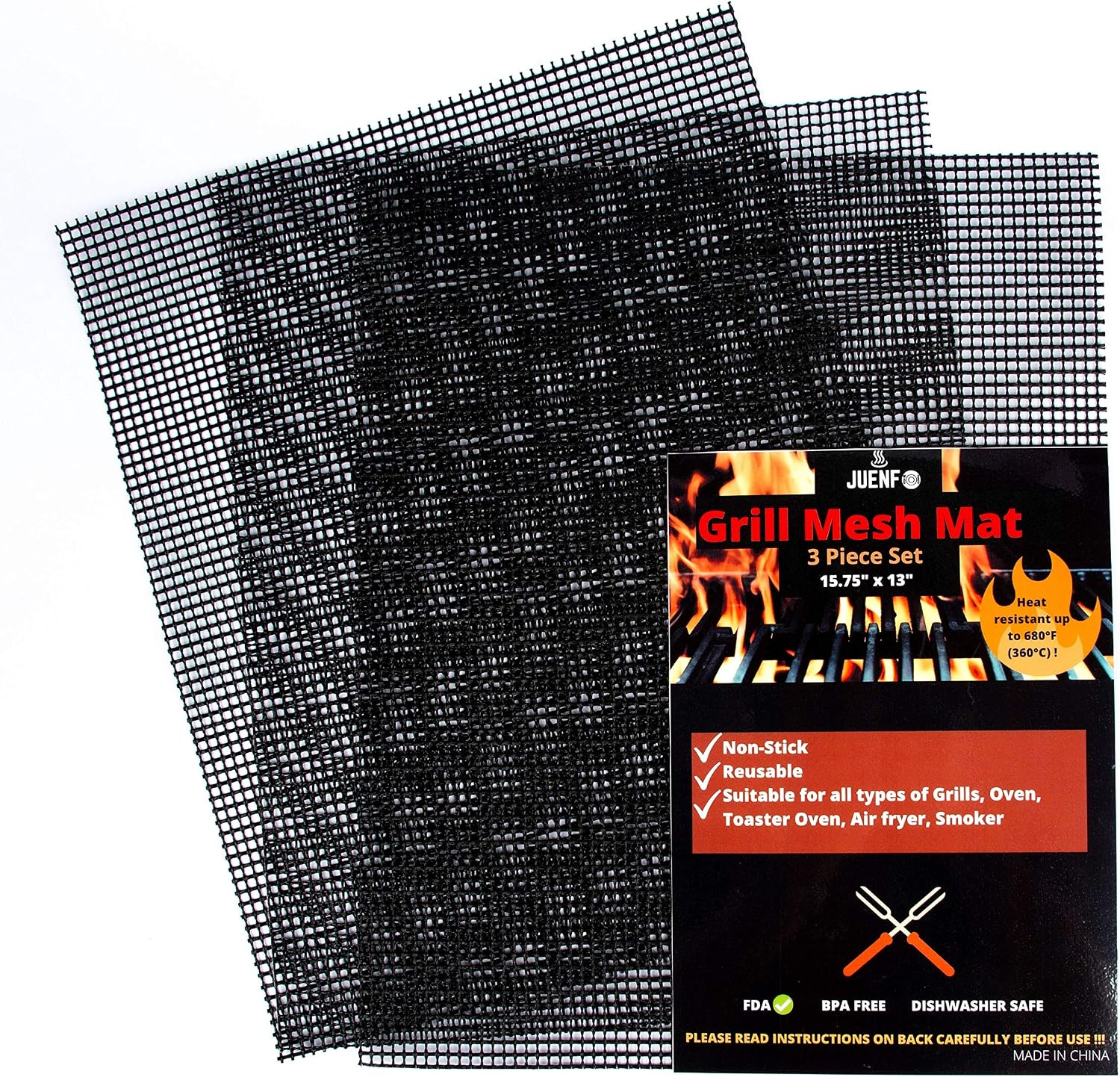 3 Pack Heat Resistant Nonstick BBQ Mesh Grill Mats