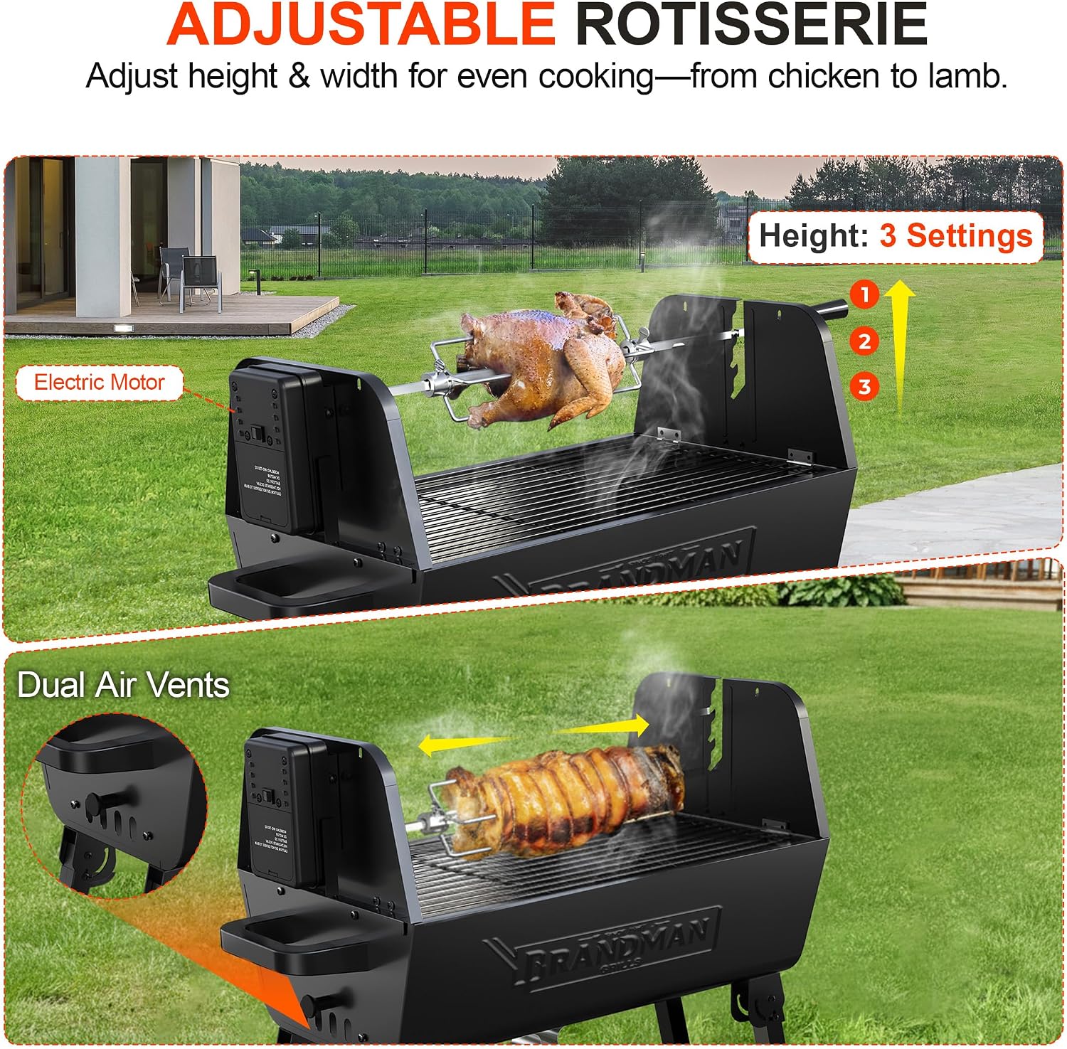 21 Inch 2-in-1 Portable Charcoal Rotisserie Grill